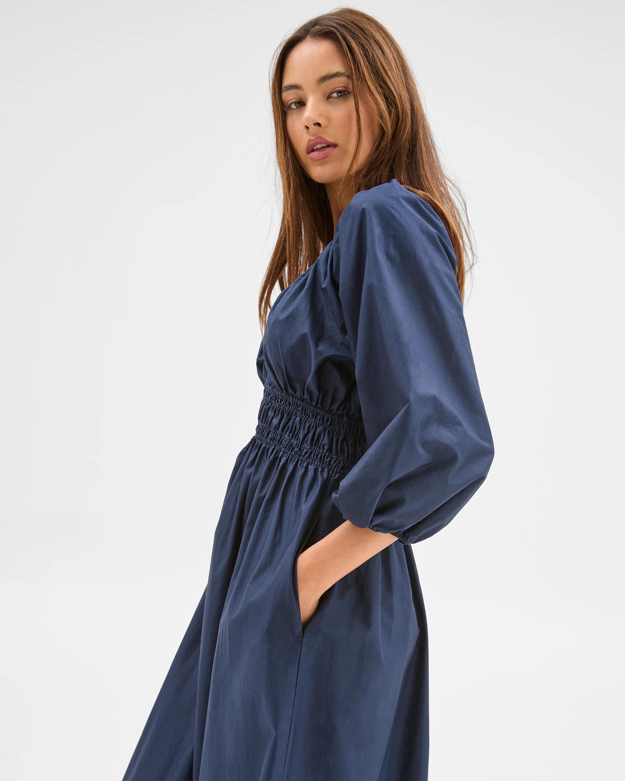 3 Lily Loves Australian Cotton V-Neck Maxi Dress INK NAVY, 3 of 7