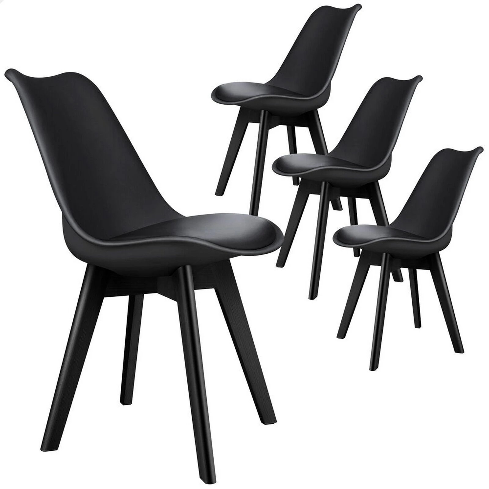 1 Alfordson 4x Dining Chairs Padding Retro PU Leather Kitchen Lounge Wooden - Black, 1 of 10