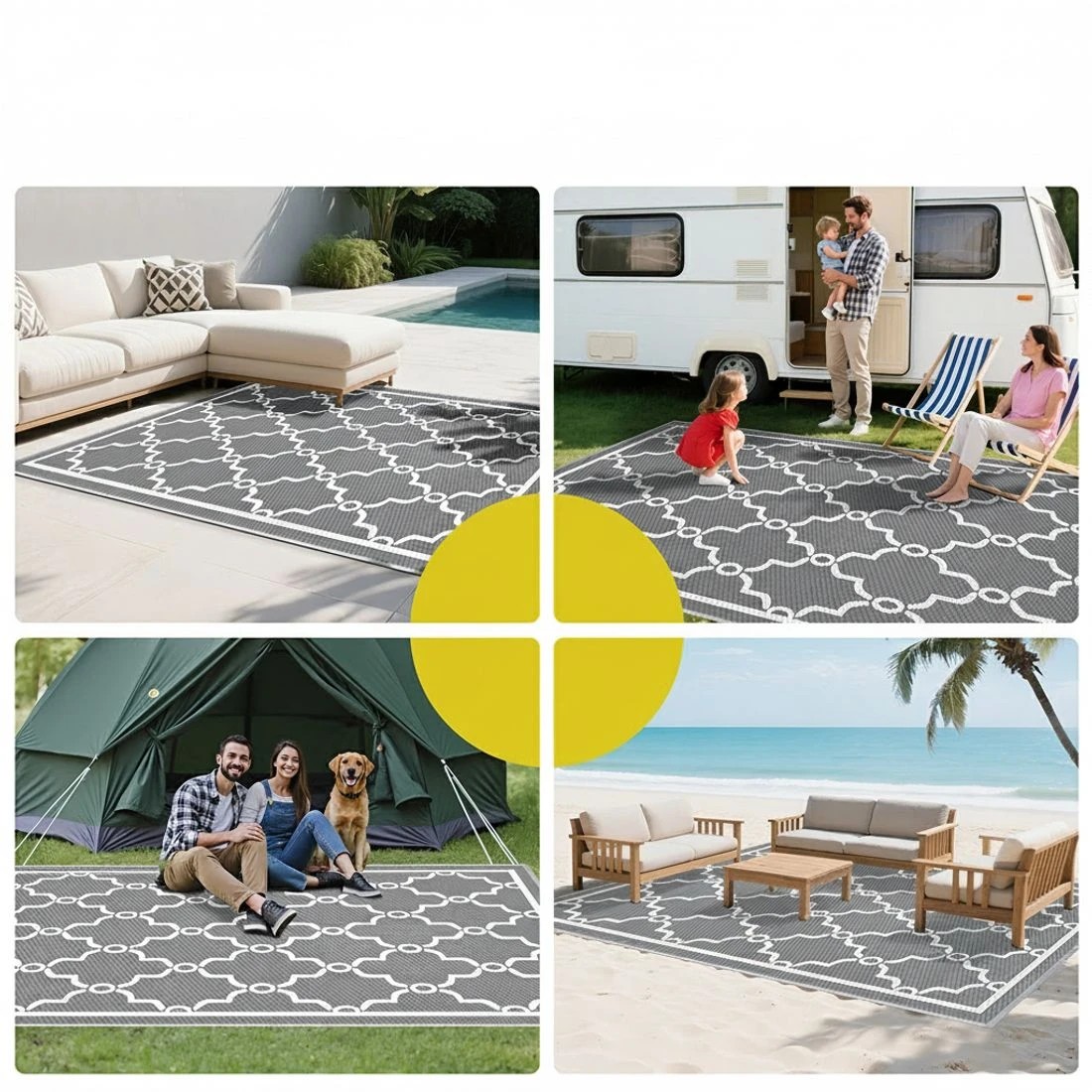 8 Gardeon Outdoor Rugs 152x244cm Large Carpet Reversible Area Mat PP Dual-Sided Patio Rug Maroc - Grey, 8 of 8