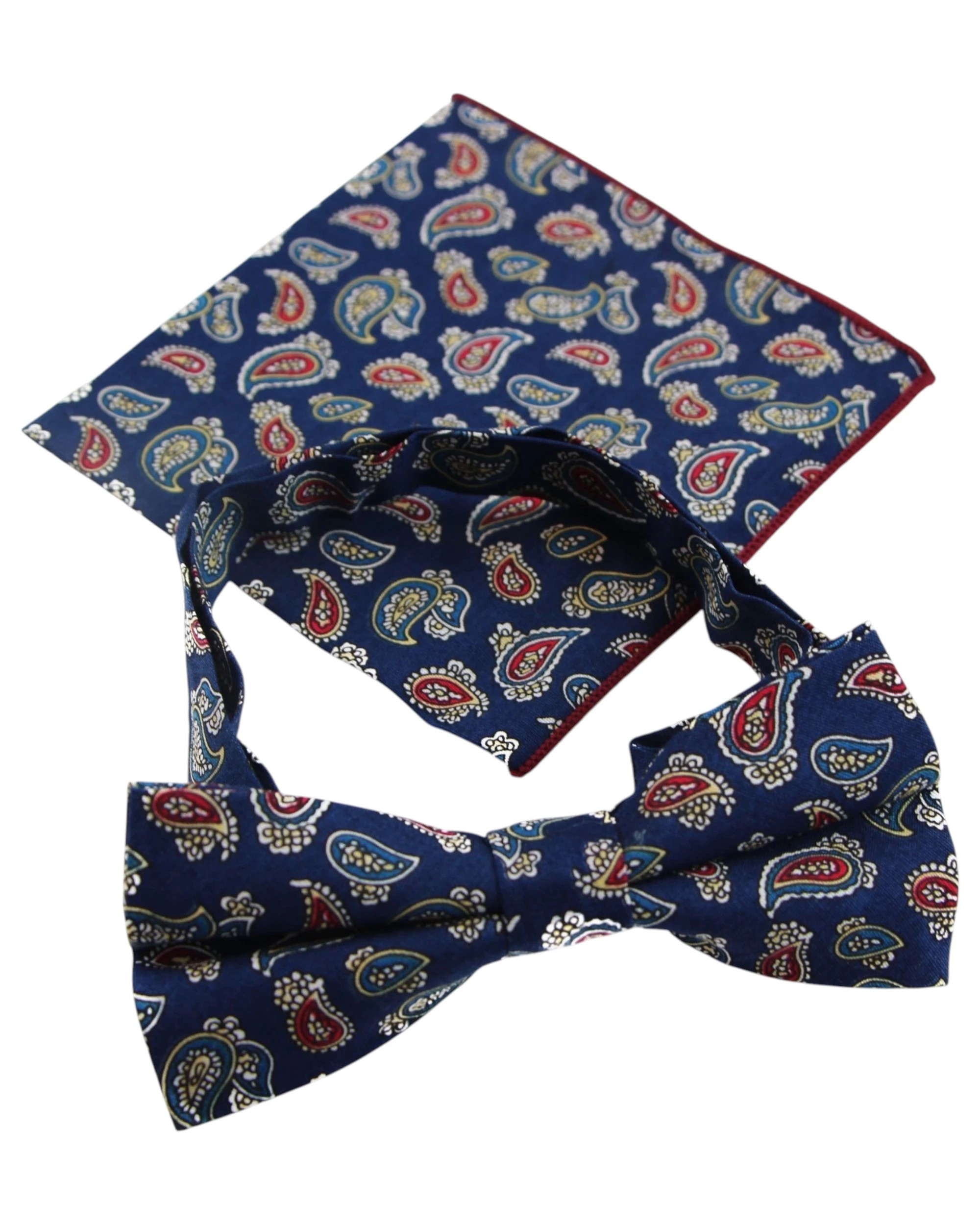 1 Zasel Mens Navy, Red, White, Yellow & Blue Paisley Cotton Bow Tie & Pocket Square Set - Multi - Multi, 1 of 6