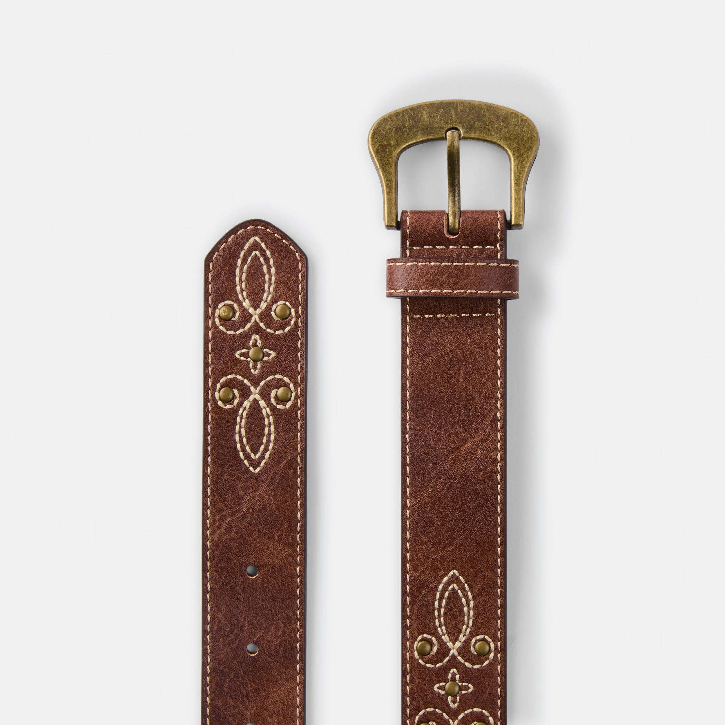 2 Embroidered Jean Belt Warm Umber, 2 of 2