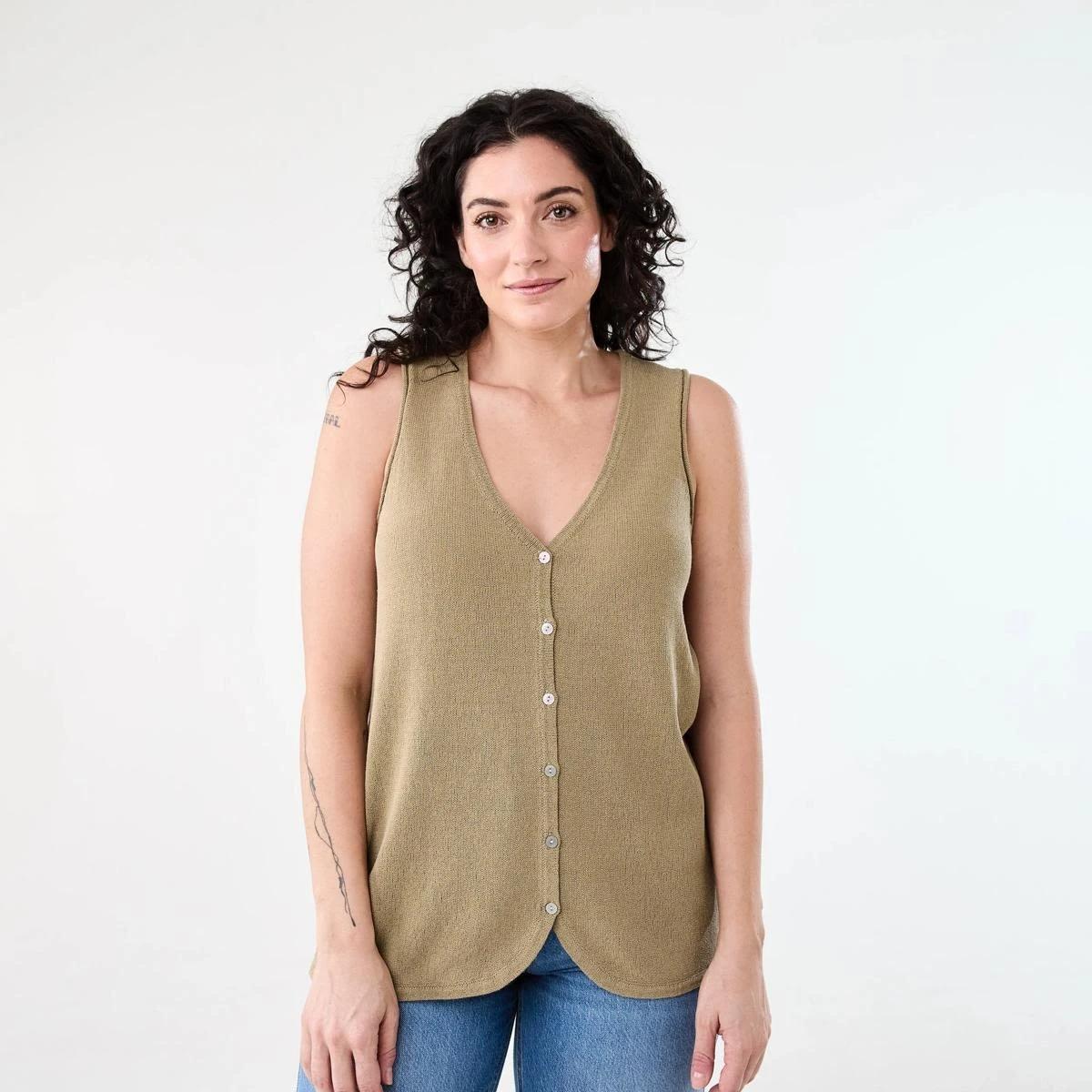 1 Sleeveless Longline Vest KELP BROWN, 1 of 6