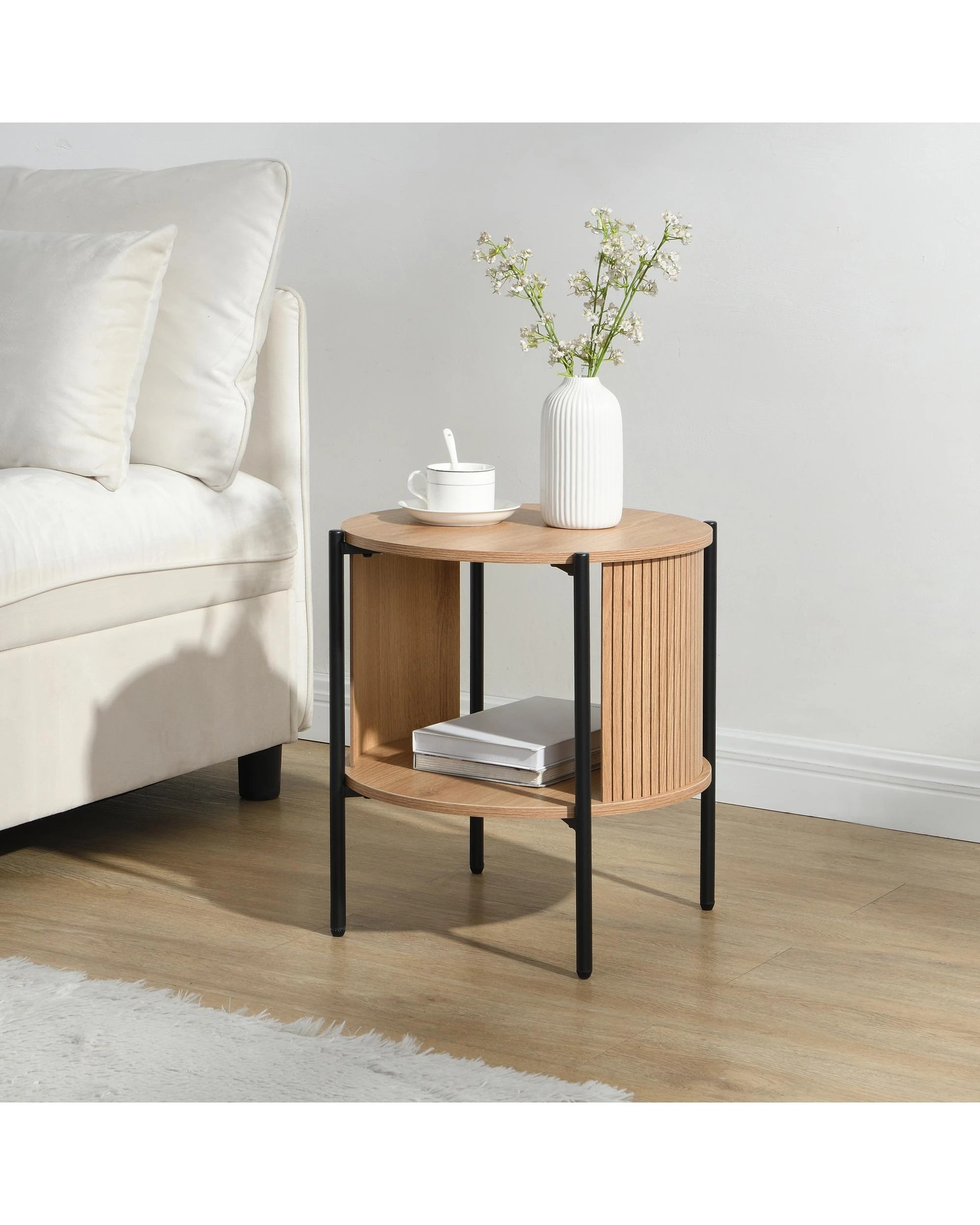 2 Kodu Side Table Round Oak - Black, 2 of 8