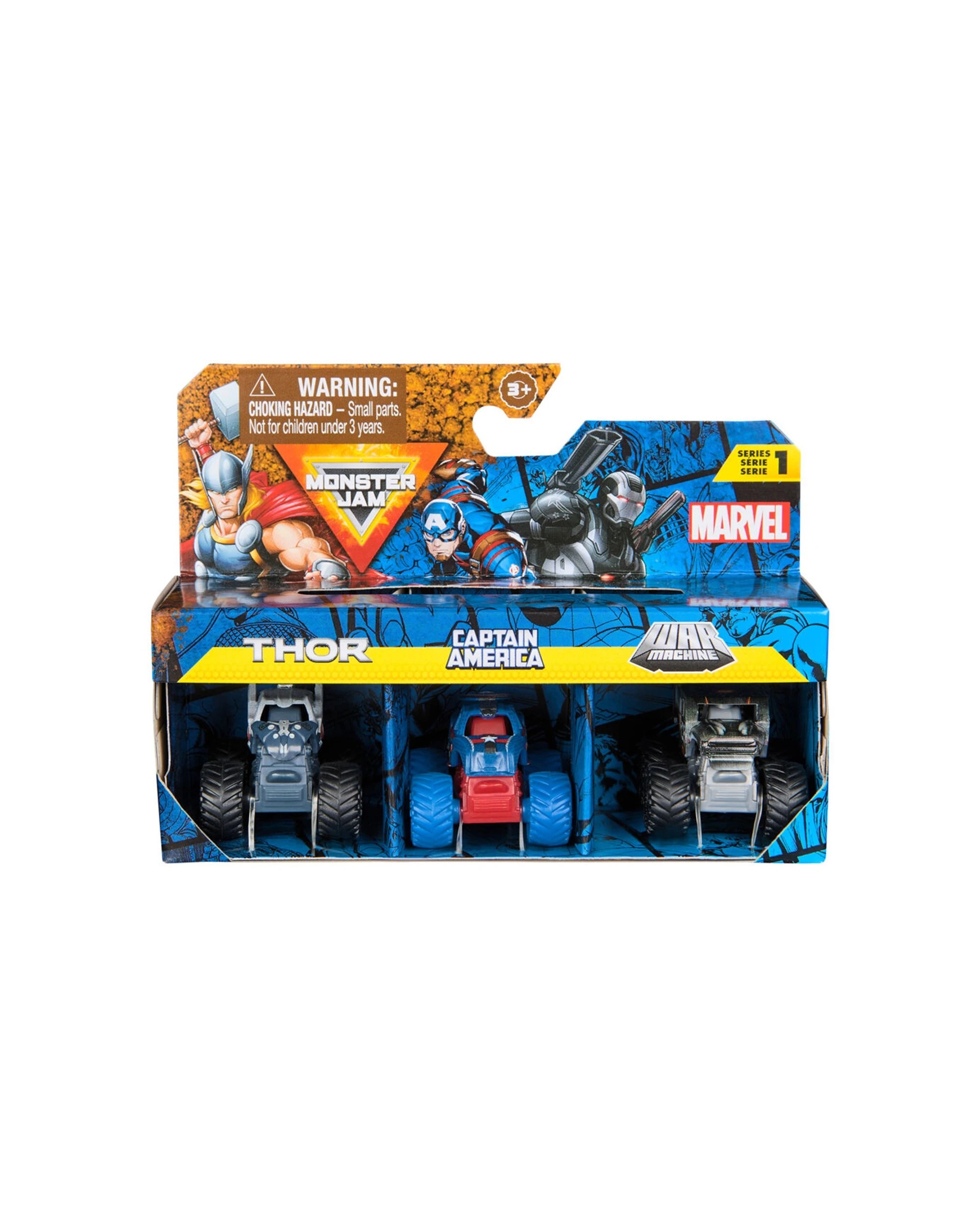 1 Monster Jam 3pc Mini Marvel Trucks Set Iconic Heroes Kids Children - Multi, 1 of 9