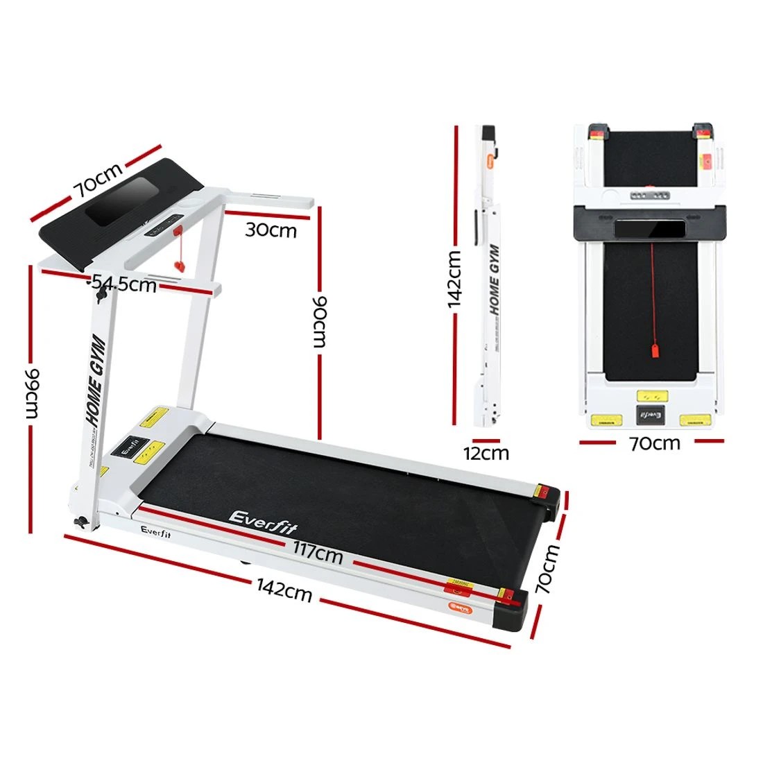 2 Everfit Treadmill Electric Home Gym Fitness Exercise Fully Foldable 450mm - White, 2 of 7