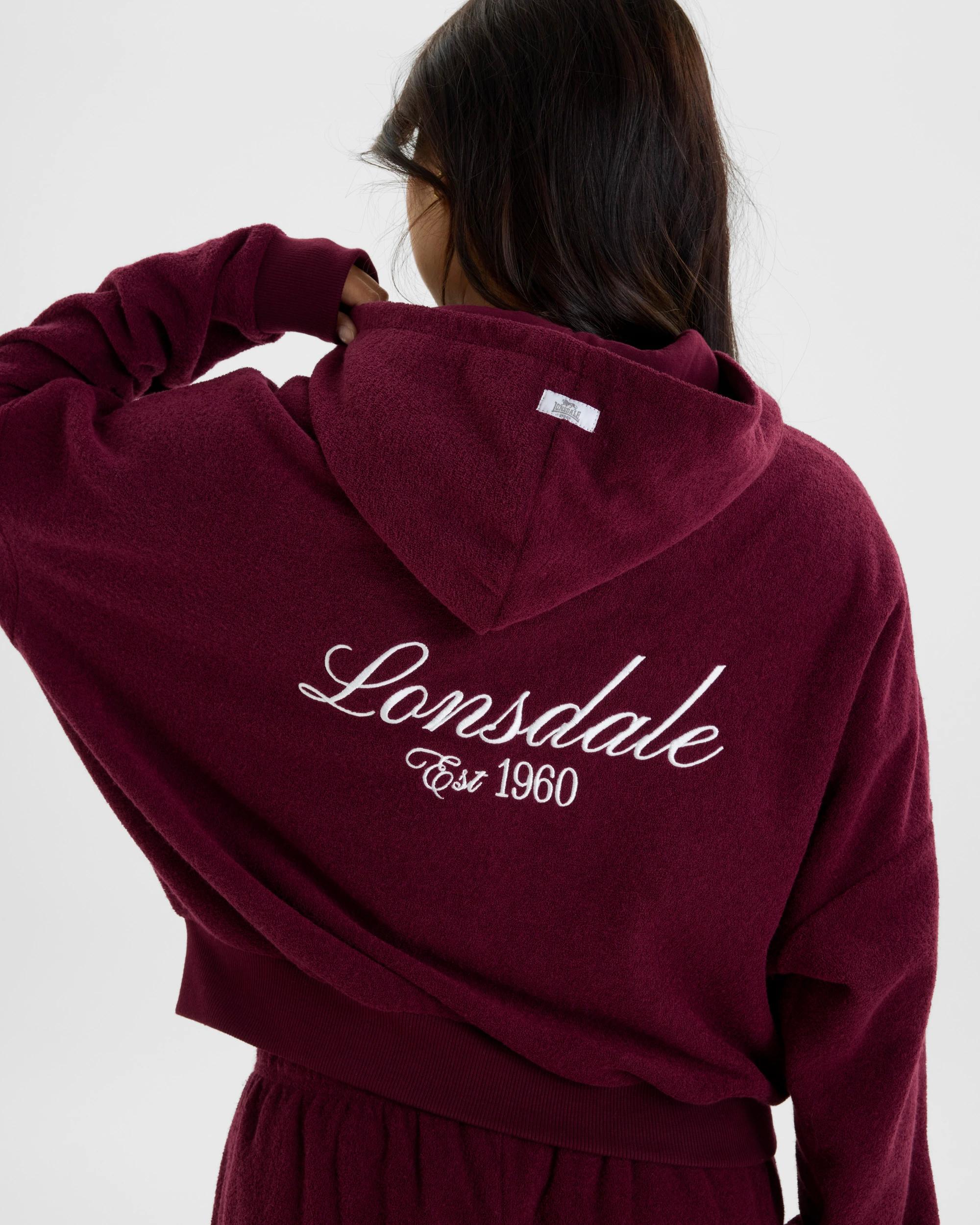 4 Lonsdale London Bouclé Boxy Zip Thru Sweat DARK BERRY, 4 of 6