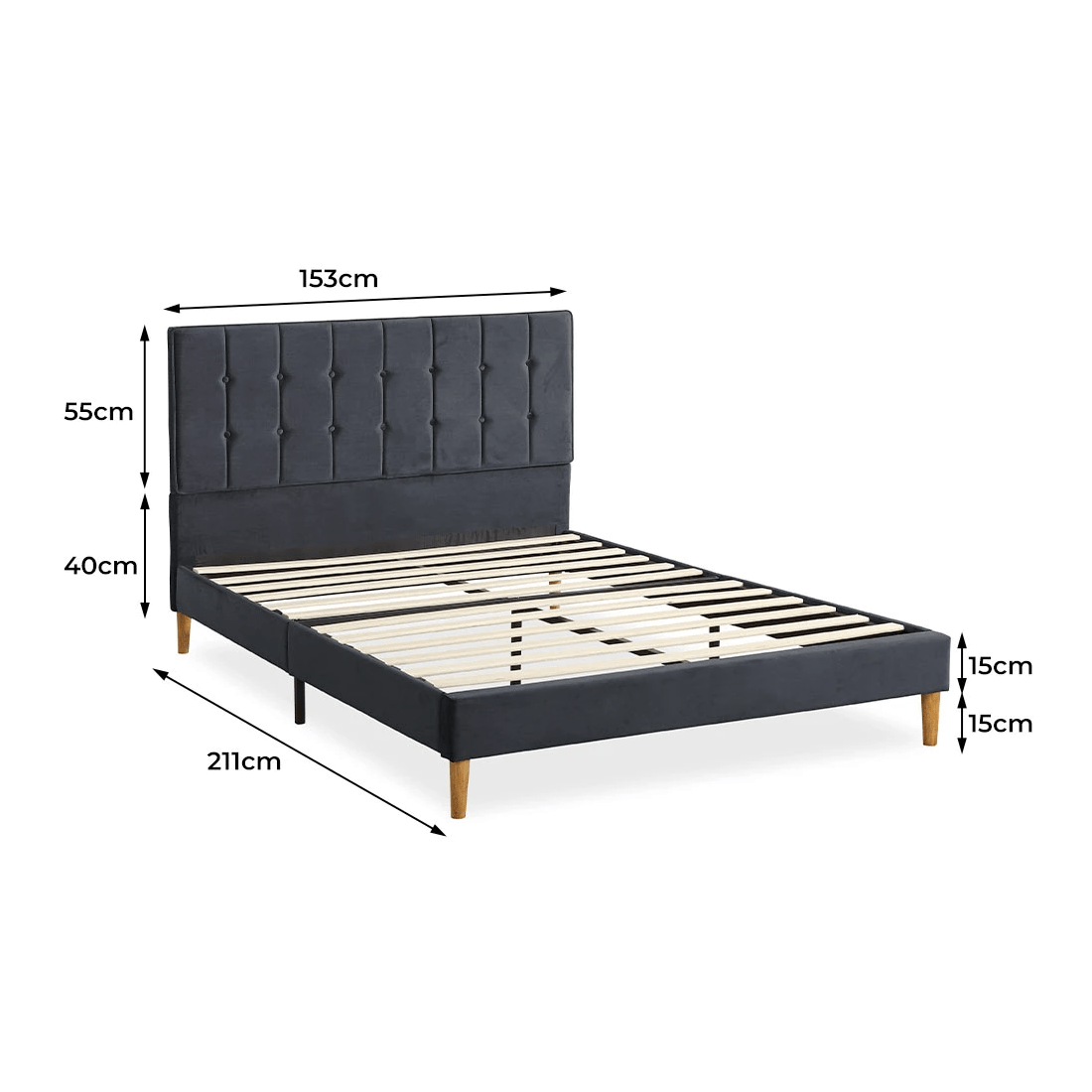 3 Levede Bed Frame Queen Size Mattress Base Platform Wooden Velvet Headboard Grey, 3 of 6