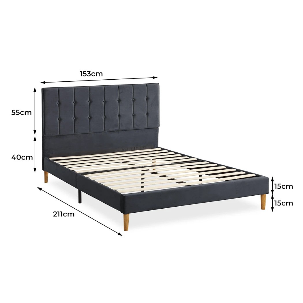 3 Levede Bed Frame Queen Size Mattress Base Platform Wooden Velvet Headboard Grey, 3 of 6