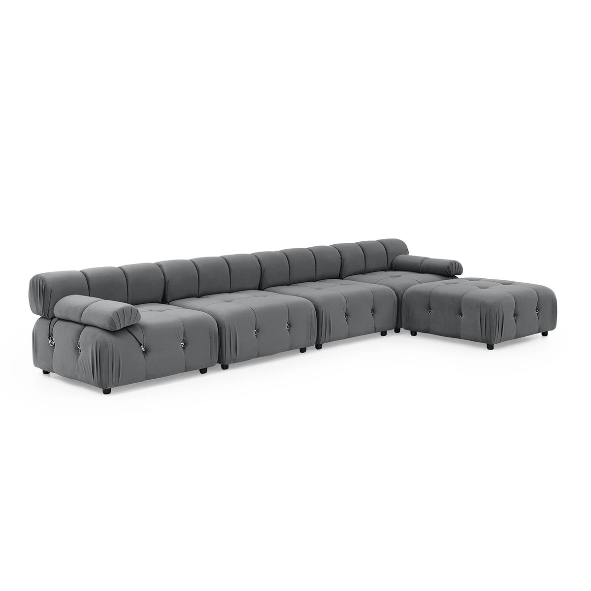 8 Foret 1pc Armless Seat Modular Extension Lounge Couch Tufted Velvet Sofa Dark Grey, 8 of 9