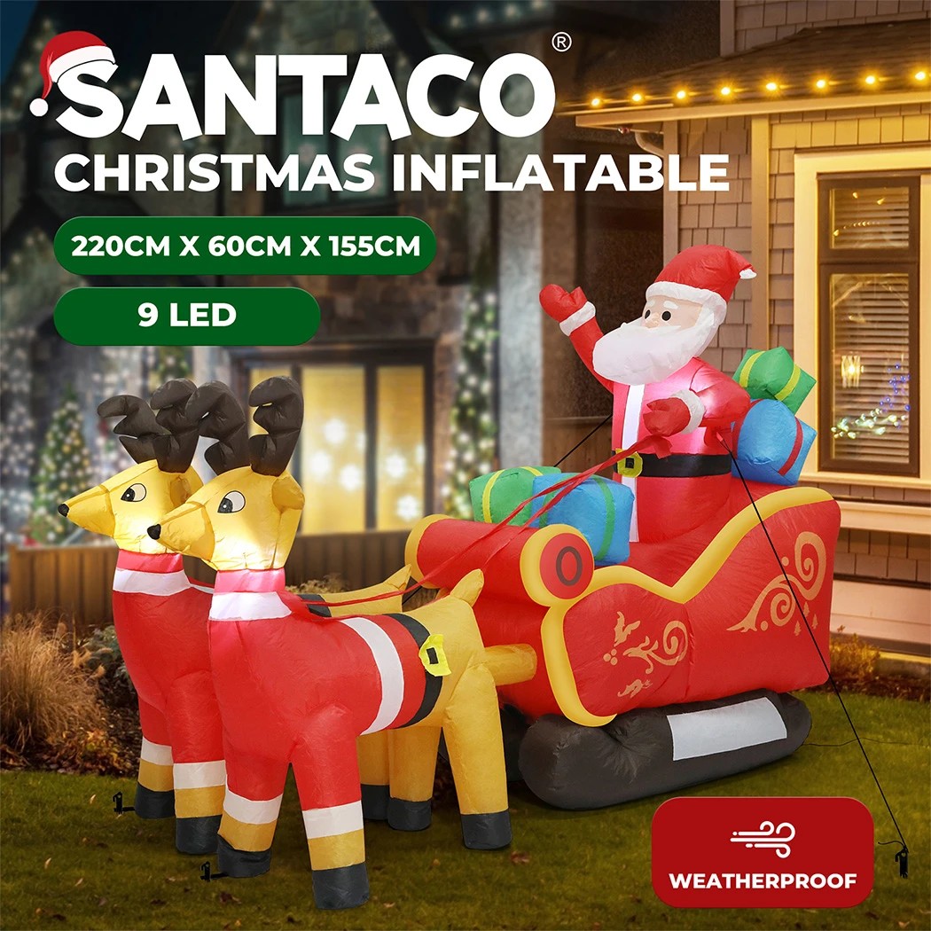 5 Santaco 2.2M Xmas Inflatable Decor Christmas Sleigh And Reindeer, 5 of 7