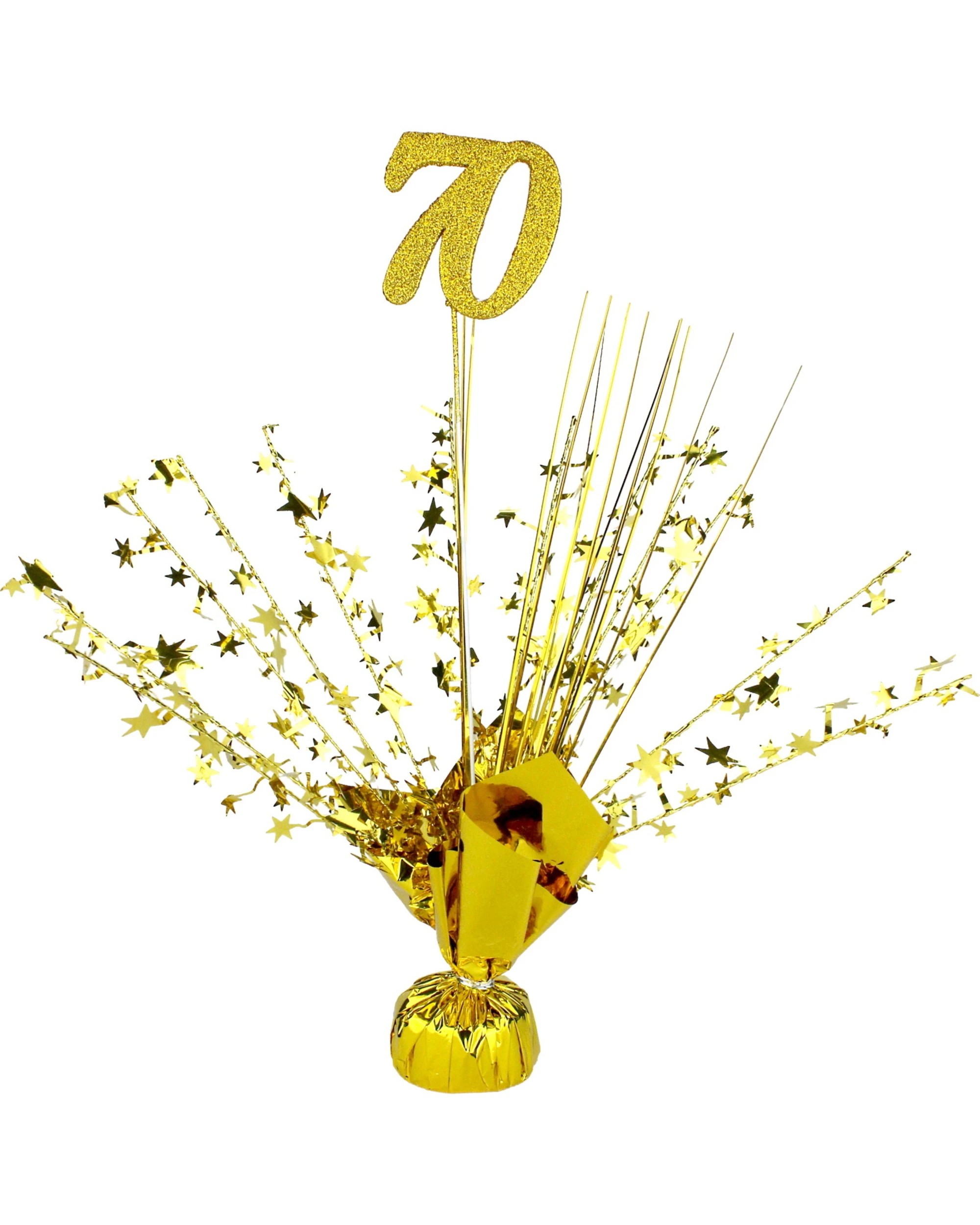 1 Partyrama 70th Birthday Gold Star Foil Spray Centrepiece - Gold, 1 of 1
