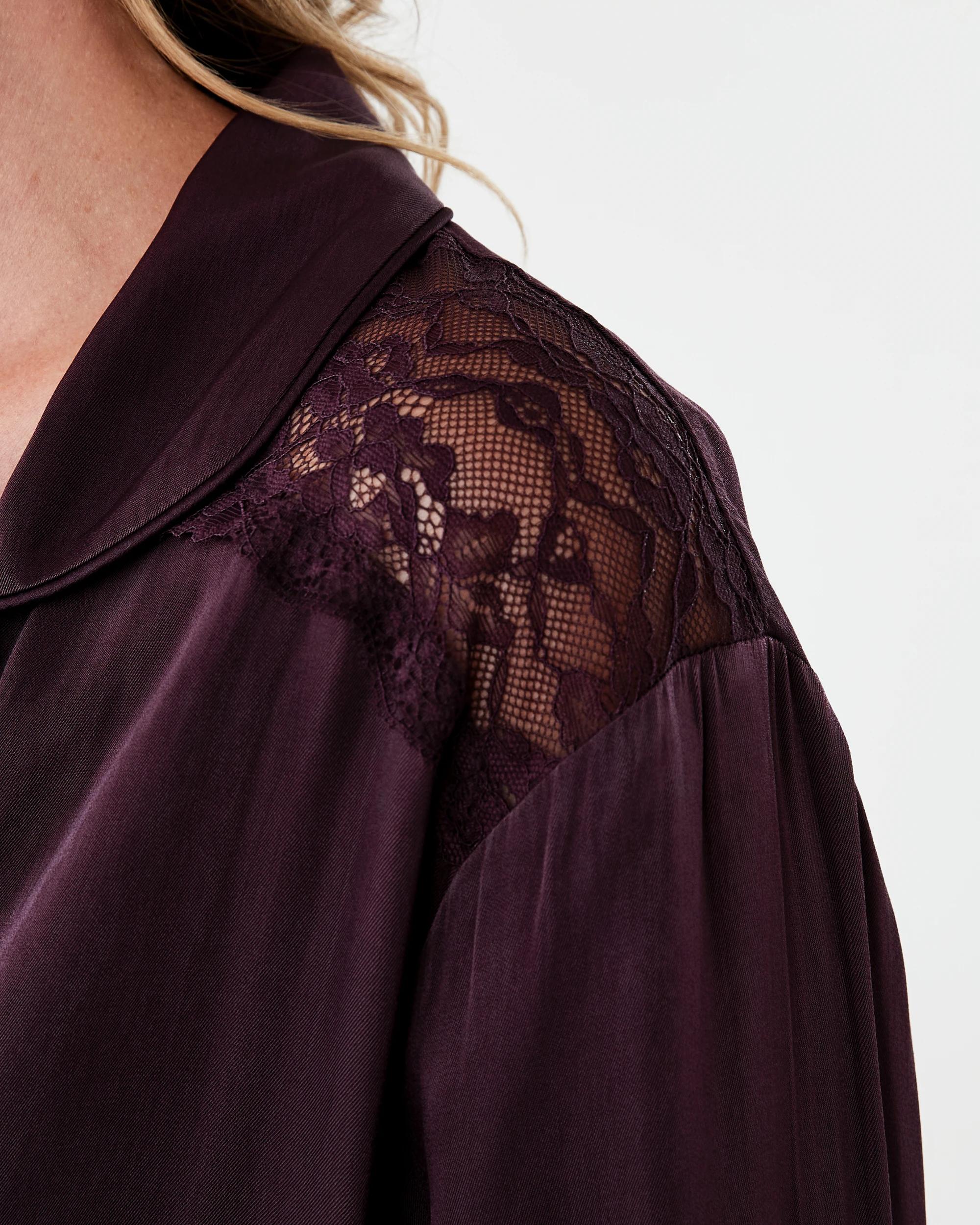 7 Lace Trim Matte Satin Pyjama Set Night Plum, 7 of 9