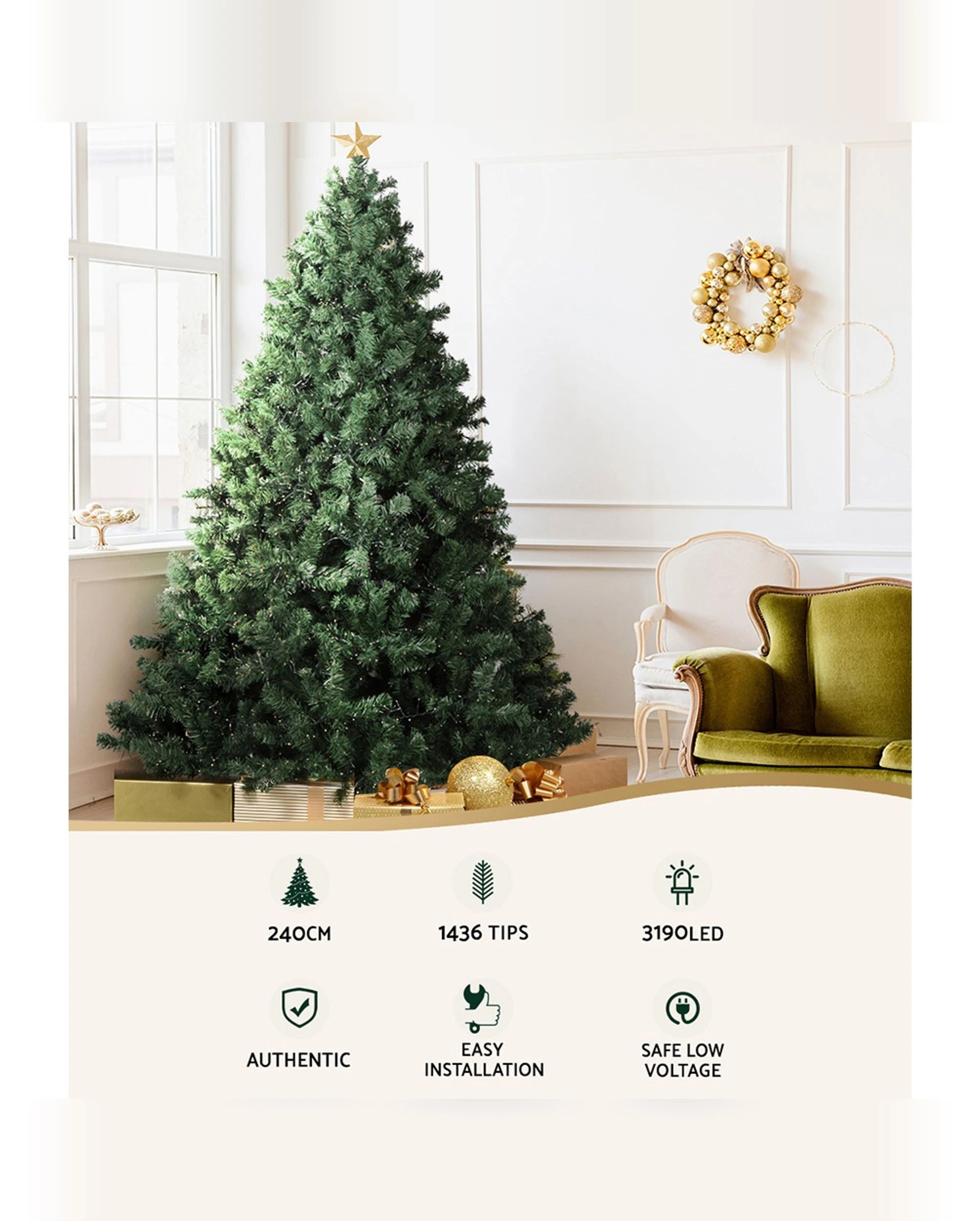 3 Jingle Jollys Christmas Tree 2.4m Xmas Tree Decorations 3190 Leds 8 Light Mode
 - Green, 3 of 3