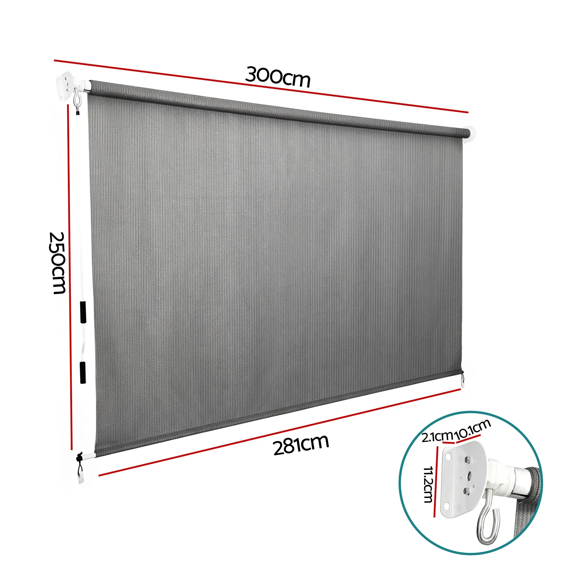3 Instahut 3X2.5M HDPE Straight Drop Awning Outdoor Roller Blind Shade Screen - Grey, 3 of 8