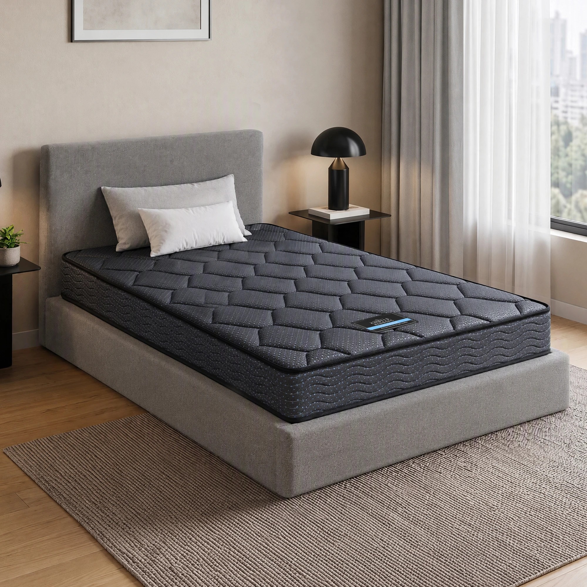 1 Giselle Bedding Mattress 16cm Bonnell Spring Medium Firm Tight Top - King Single Bed - Grey, 1 of 8