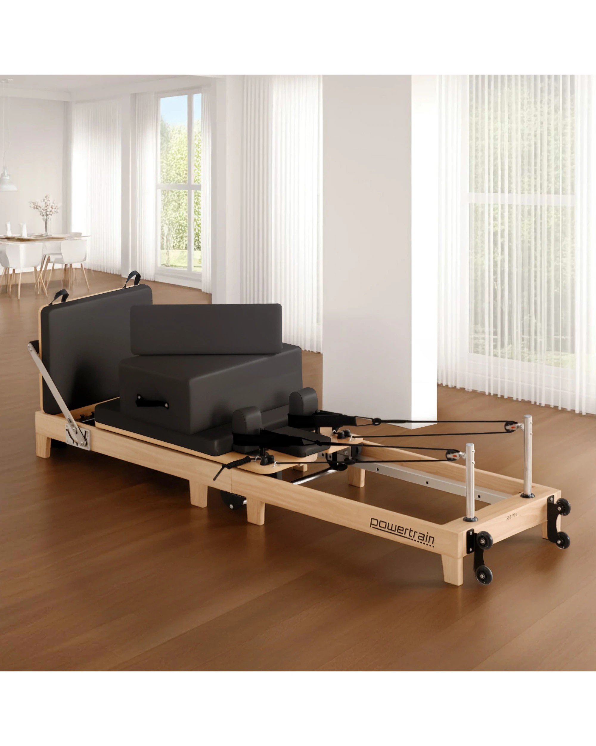 3 Powertrain Selina Pilates Reformer Machine Wooden Folding Multifunctional Home Gym, 3 of 9