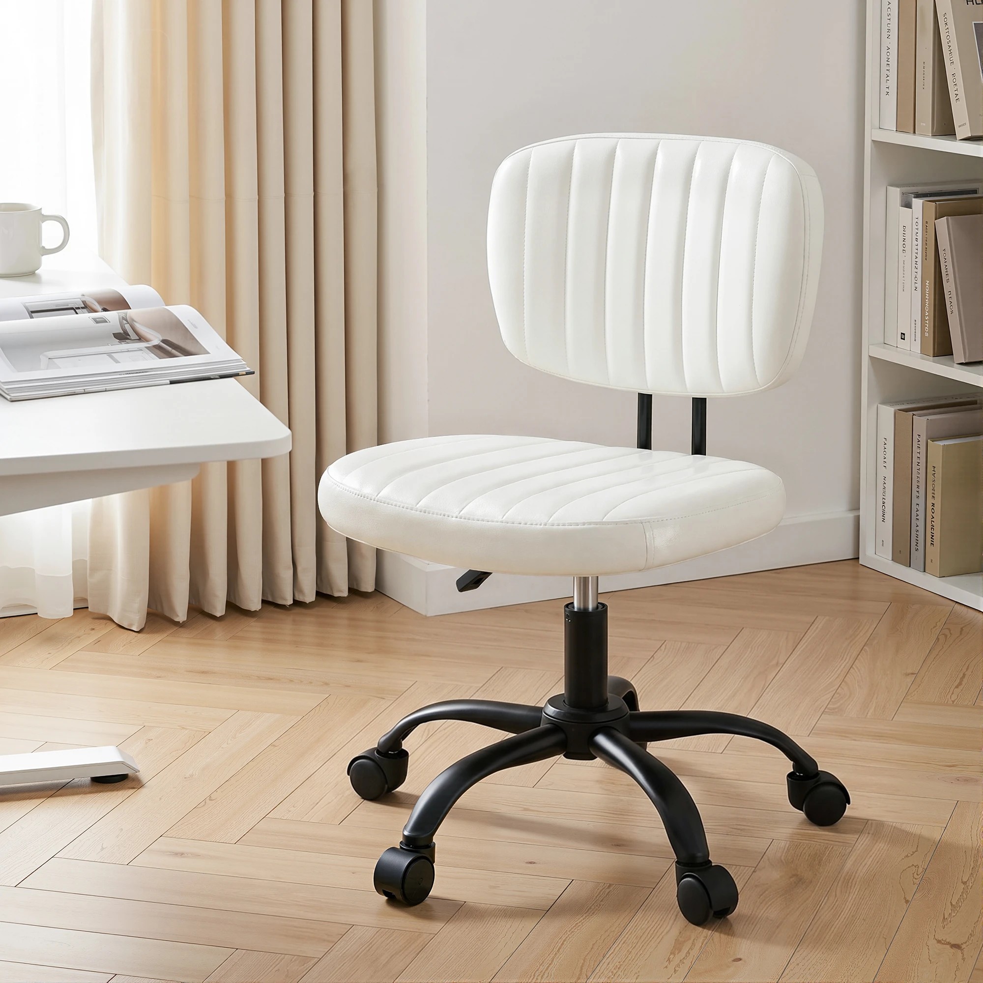 2 Artiss Armless Office Chair Ergonomic Swivel Home Office Desk Chair PU Leather - White, 2 of 8