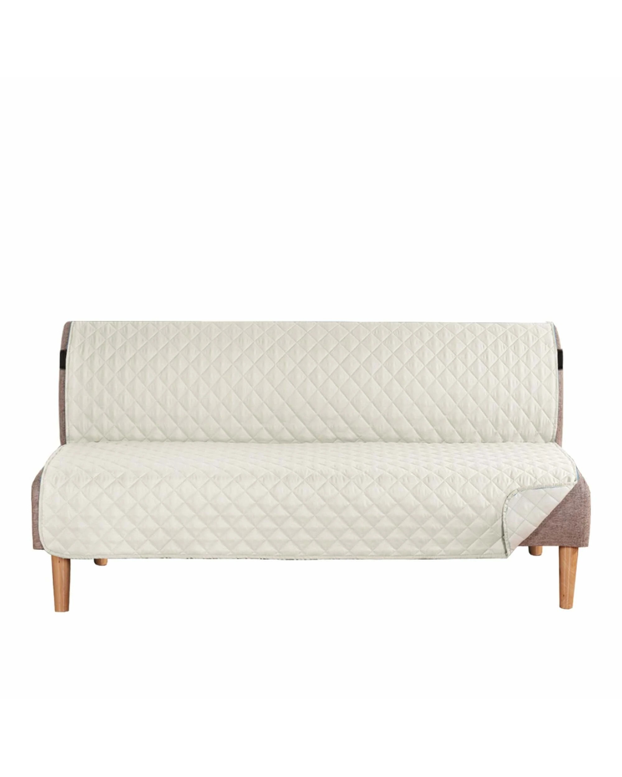 1 Smarcute 3 Seater Quilted Armless Futon Sofa Bed Cover Couch Cushion Cover - Beige, 1 of 5