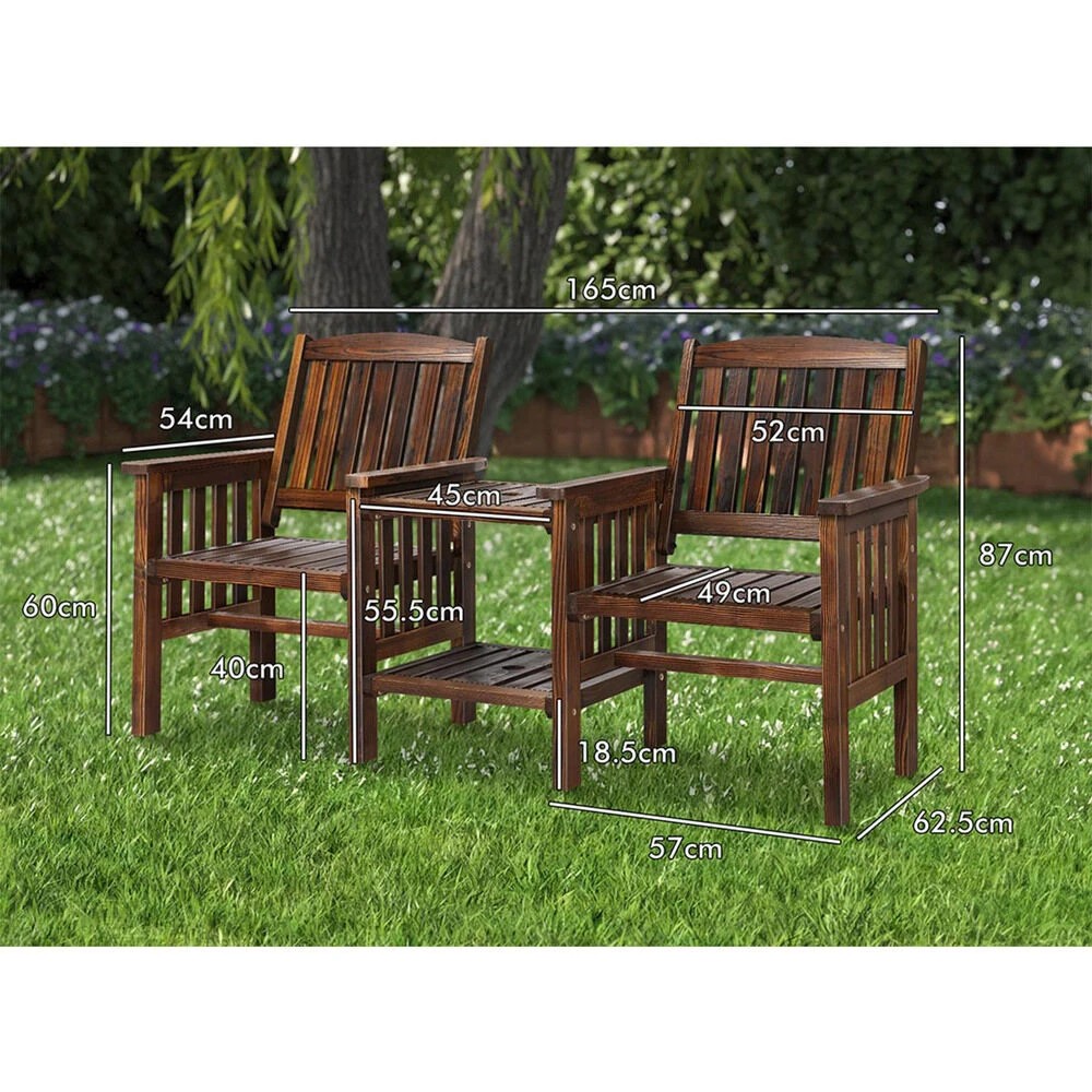 9 Alfordson Wooden Garden Bench Loveseat Outdoor Chairs Table Set Patio - Charcoal, 9 of 9