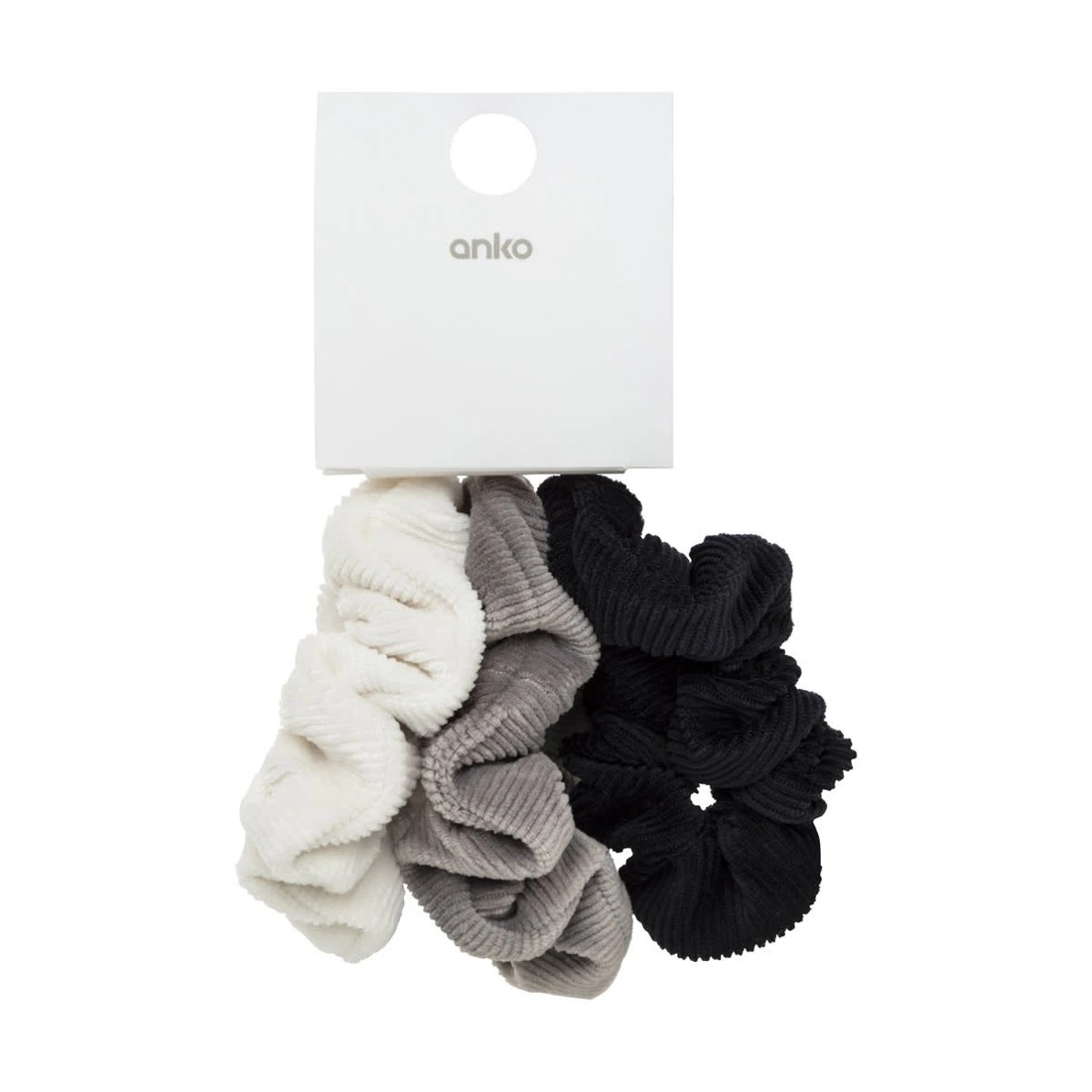 2 3 Pack Corduroy Scrunchies - Black, Grey & White, 2 of 2