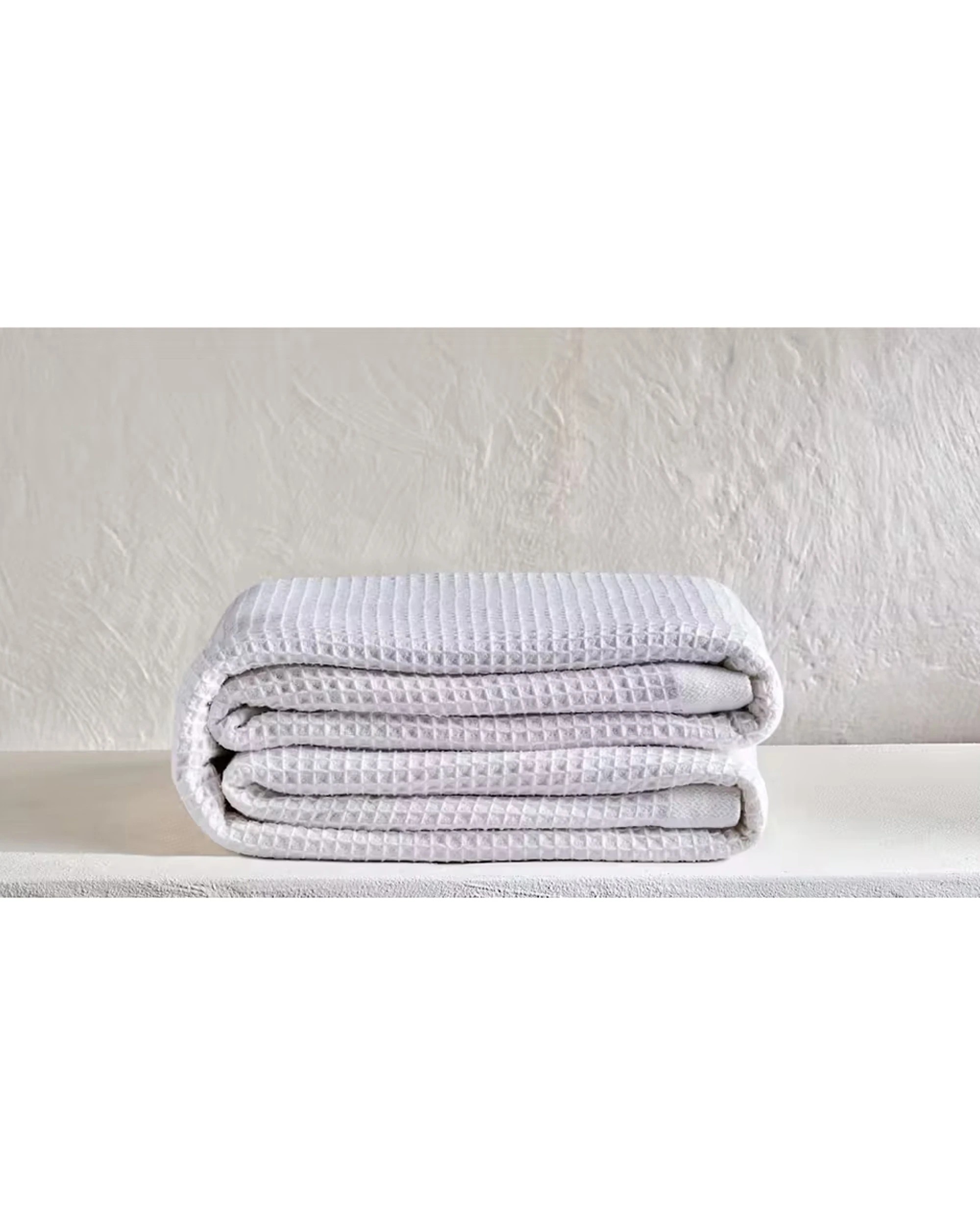 2 BAMBURY Waffle Weave Blanket 400GSM 100% Cotton Classic Design - White, 2 of 4