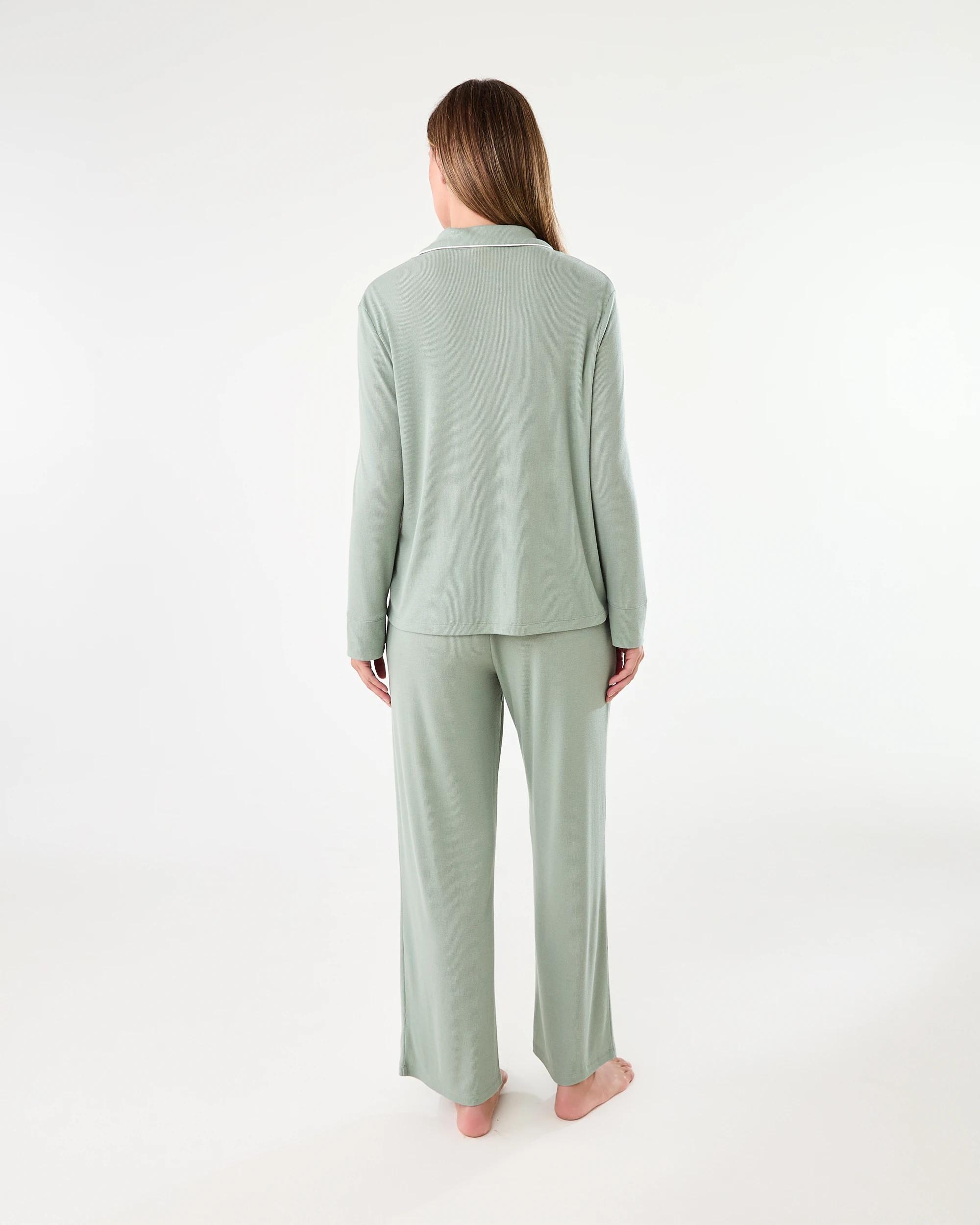 3 Long Sleeve Top and Pants Comfort Rib Pyjama Set Ice Grn, 3 of 8