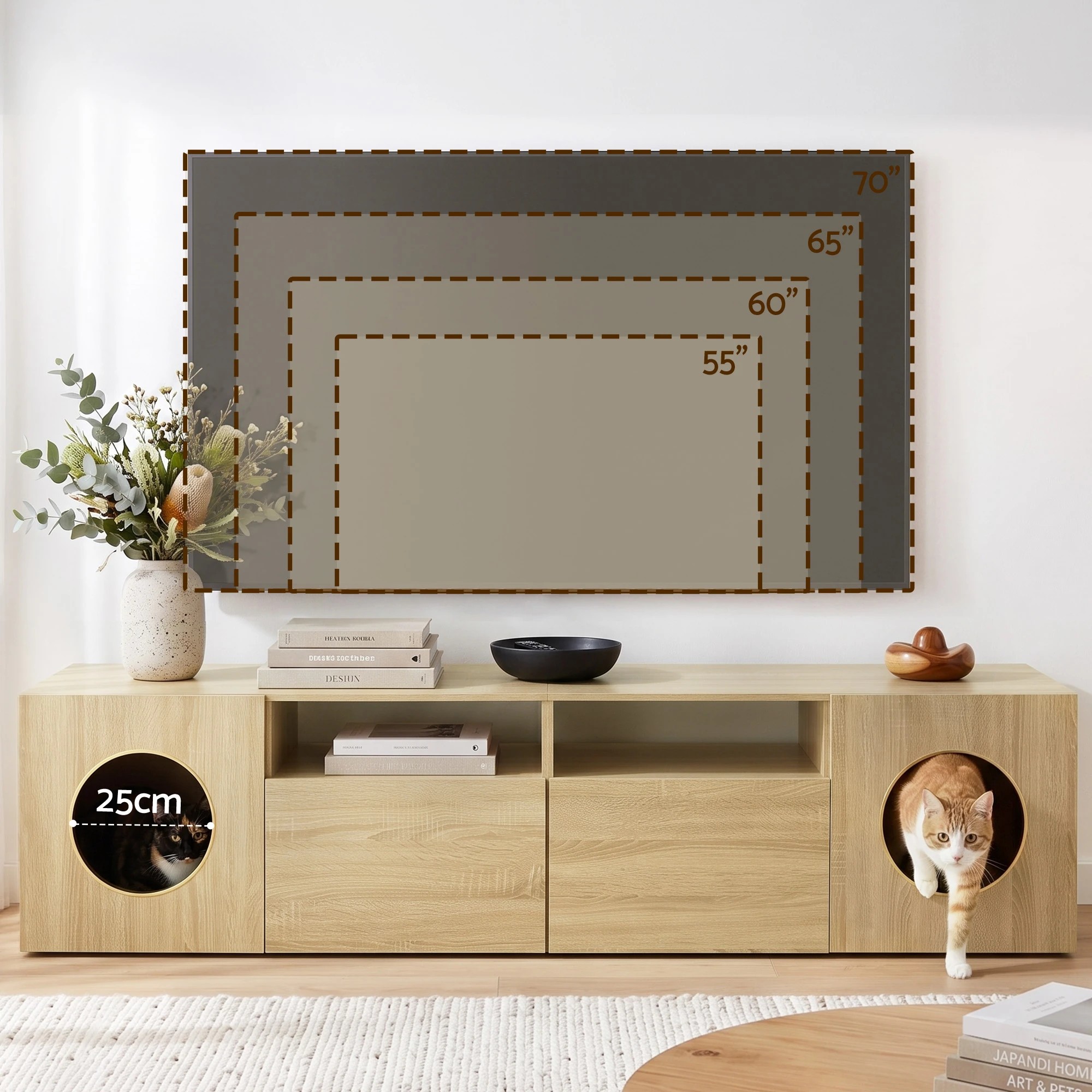6 Artiss 185CM TV Unit with Cat House Storage Cabinet - Natural, 6 of 8