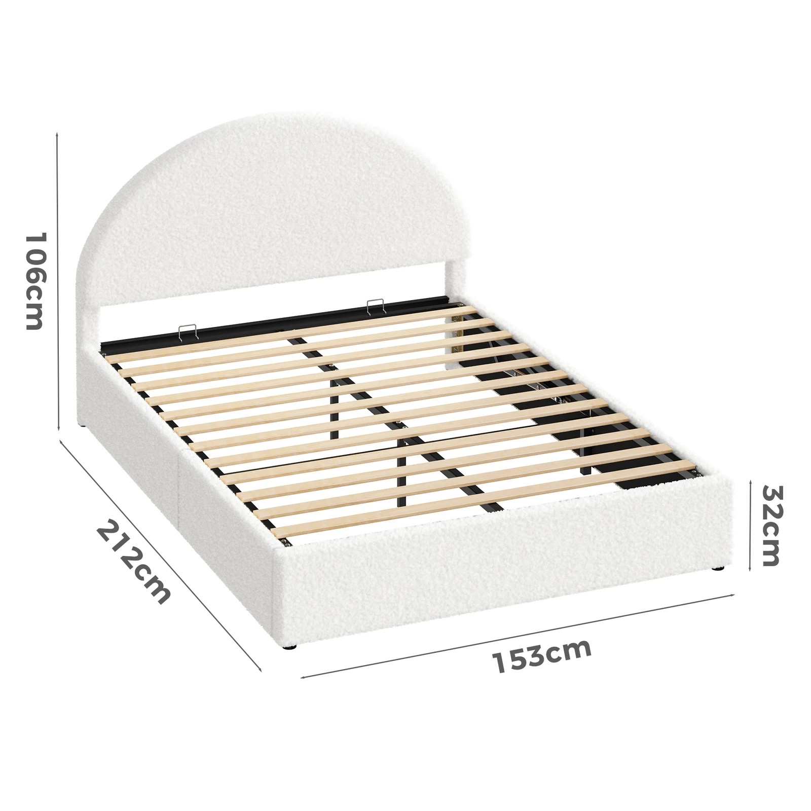 10 Alfordson Bed Frame Queen Size Arched Base Gas Lift Storage Boucle Hoult - White, 10 of 10