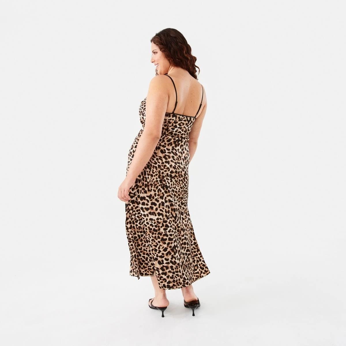 3 Sleeveless Satin Slip Maxi Dress Brwn Leo, 3 of 9