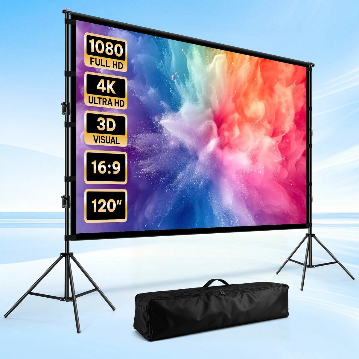 2 AUSWAY 4K Projector Screen 120 Inch 16:9 Ultra HD Movie Foldable, 2 of 4