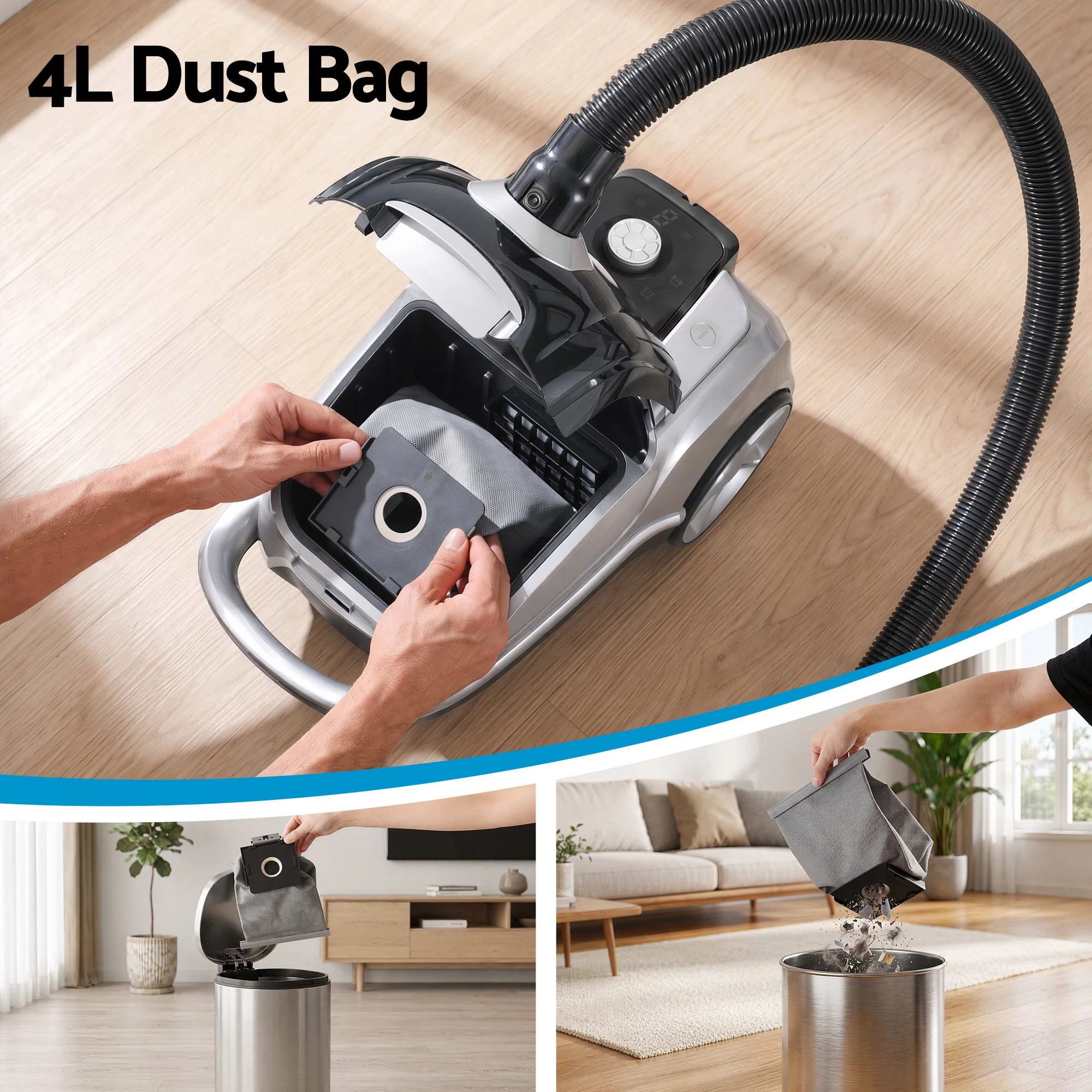 6 DEVANTI Bagged Vacuum Cleaner Powerful Suction for Carpet Wood Tile Floor - Black, 6 of 8