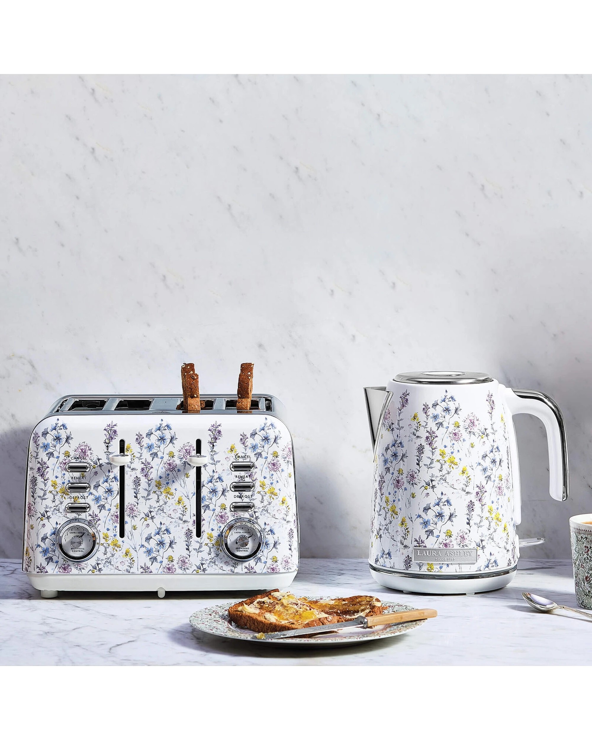 2 Laura Ashley 1.7L Jug Electric Kettle And 4 Slice Toaster Combo Wild Meadow - White, 2 of 8