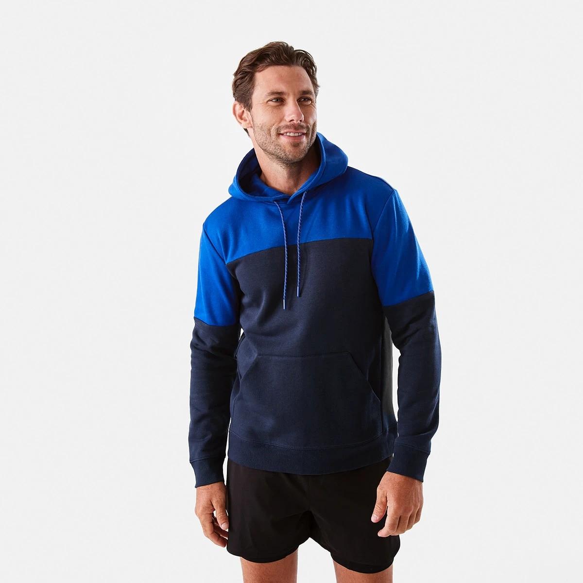 1 Active Mens Colour Block Fleece Hoodie Blue Navy, 1 of 7
