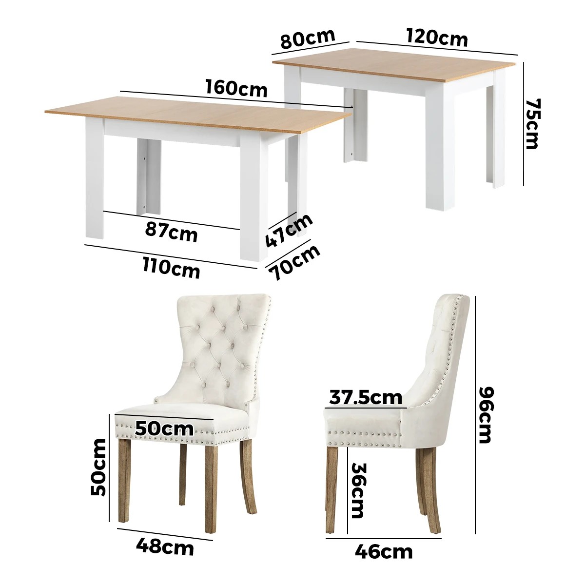7 Oikiture 160cm Extendable Dining Table With 6pcs Dining Chairs Velvet
 - Multi, 7 of 8