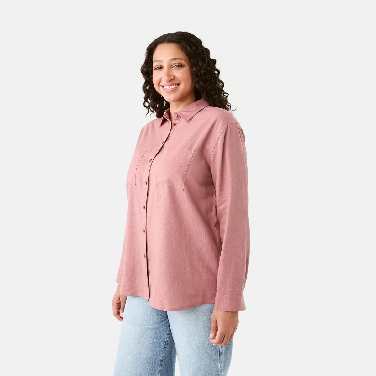 2 Long Sleeve Linen Blend Shirt Soft Red, 2 of 8