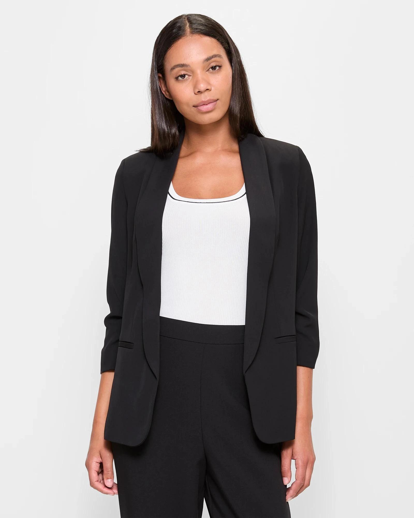 1 Preview Ruched Sleeve Blazer BLACK, 1 of 5