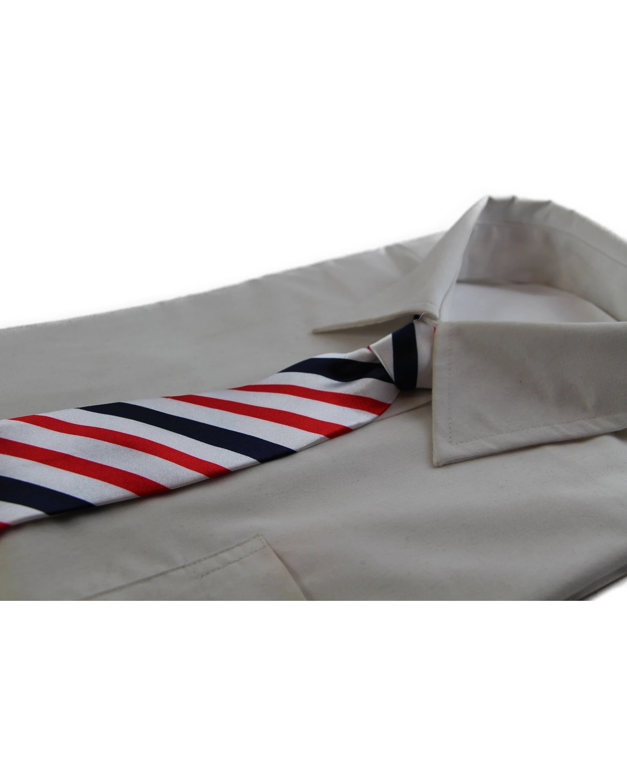 1 Zasel Kids Boys White, Midnight Blue & Red Diagonal Patterned Elastic Neck Tie, 1 of 2