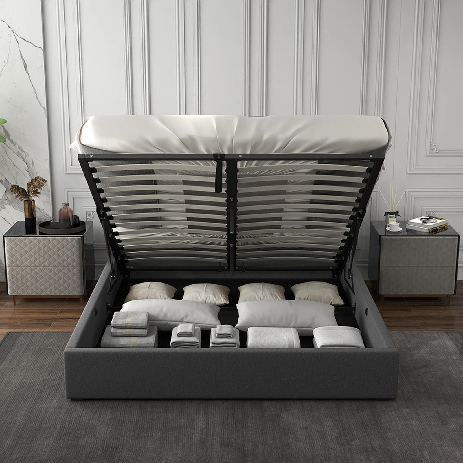 7 Milano Décor Capri Luxury Gas Lift Bed Frame Base And Headboard With Storage Single - Grey, 7 of 10