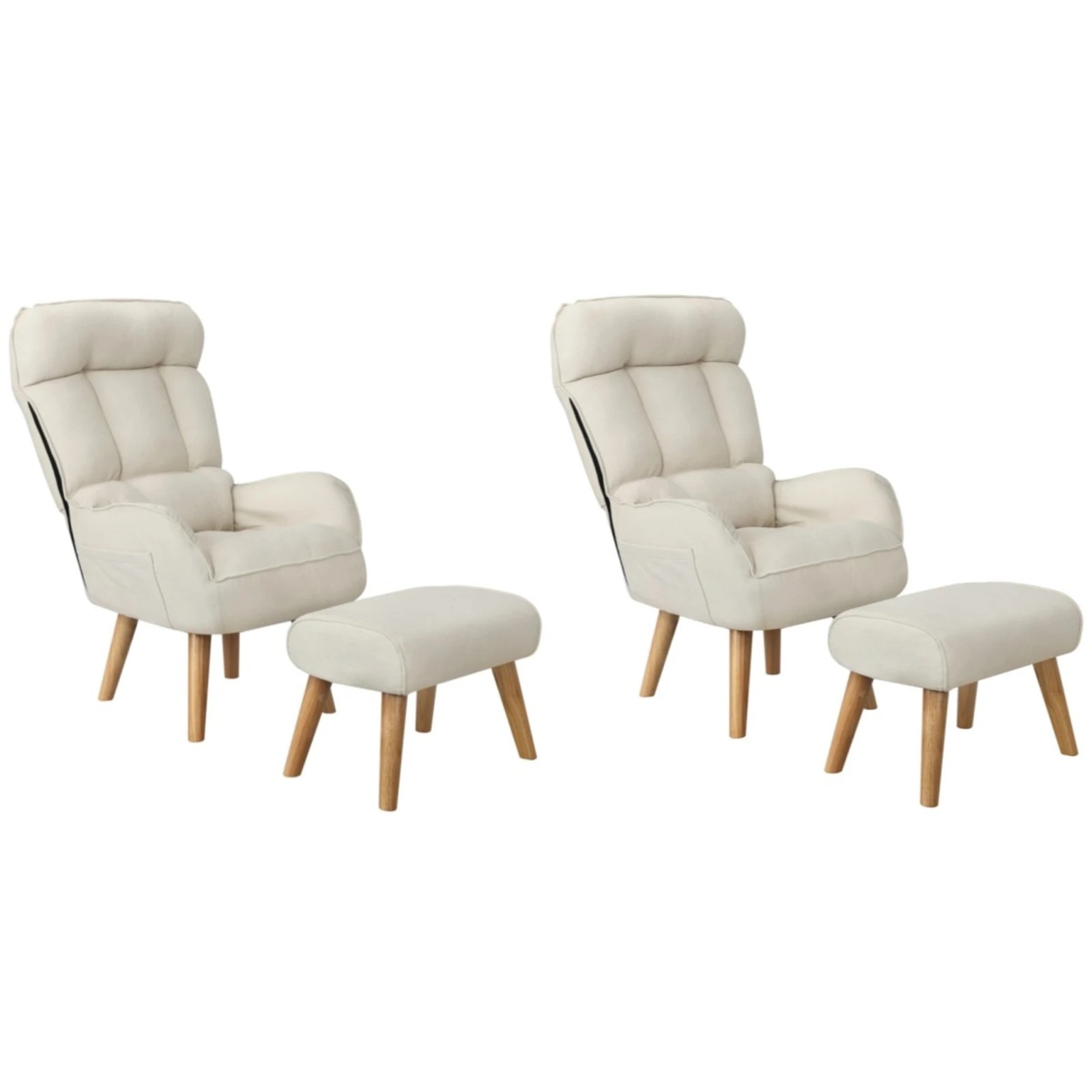 3 Oikiture 2x 360 Swivel Recliner Armchair Lounge Ottoman Chair With Stool - Beige, 3 of 10