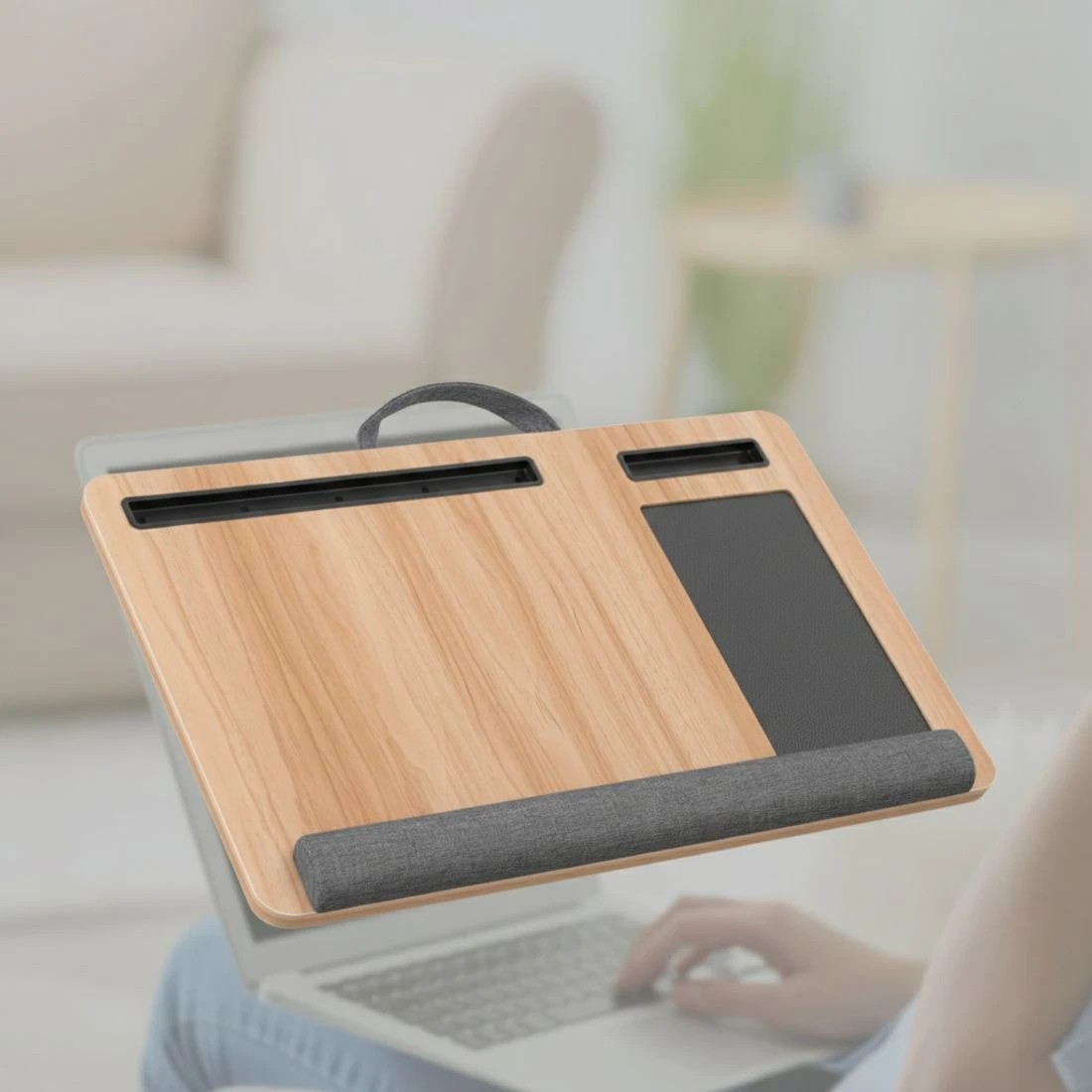 3 Artiss Lap Desk Laptop Desks Portable w/ Wrist-rest Phone Slot Mouse Pad - Brown, 3 of 5