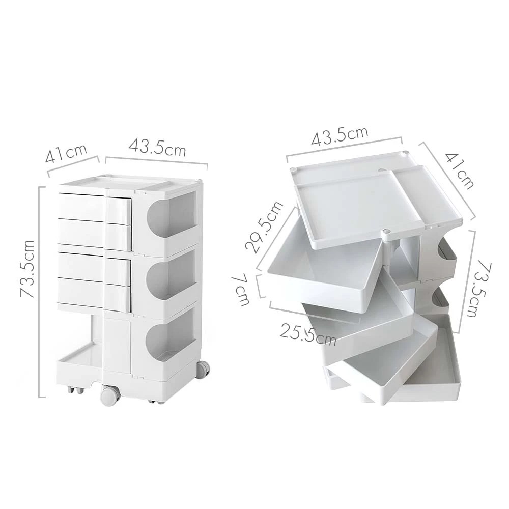 2 Artiss Storage Trolley Cart Bedside Table 5 Tier - White, 2 of 9