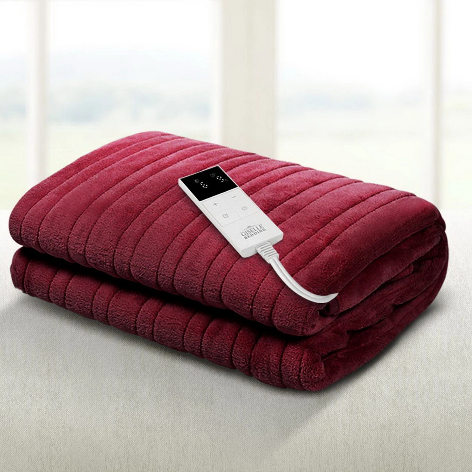 1 Giselle Bedding Electric Throw Rug Heated Blanket Fleece - Red, 1 of 10