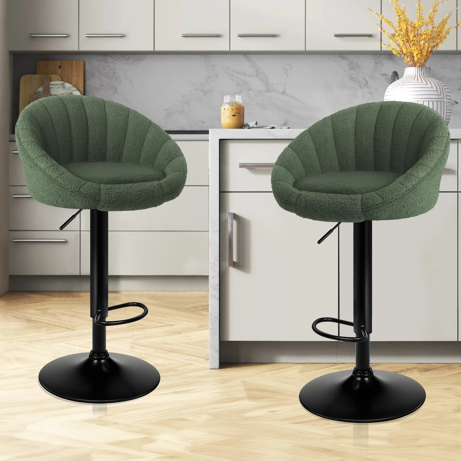 2 Alfordson 2x Bar Stools Gas Lift Sherpa Bar Chairs Kitchen Swivel Susan - Green, 2 of 10