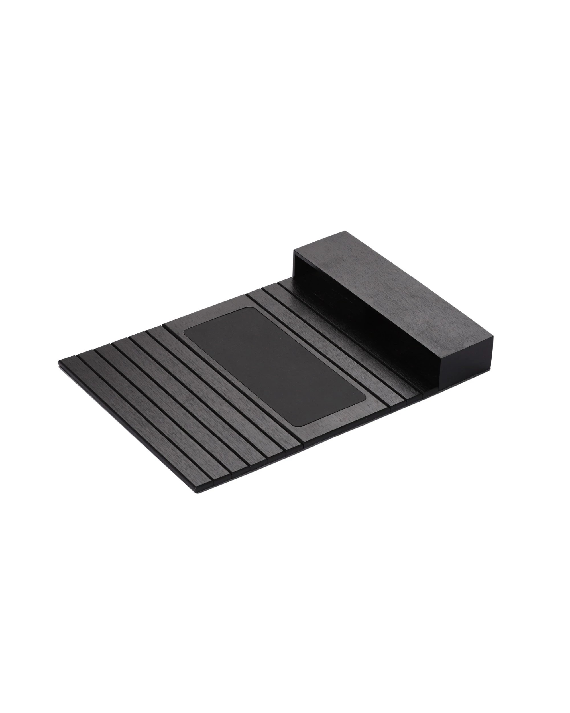 3 Sherwood Home Flexible Bamboo Sofa Armrest Tray with Remote Pocket Caddy Organiser 46x32x6cm - Black, 3 of 6