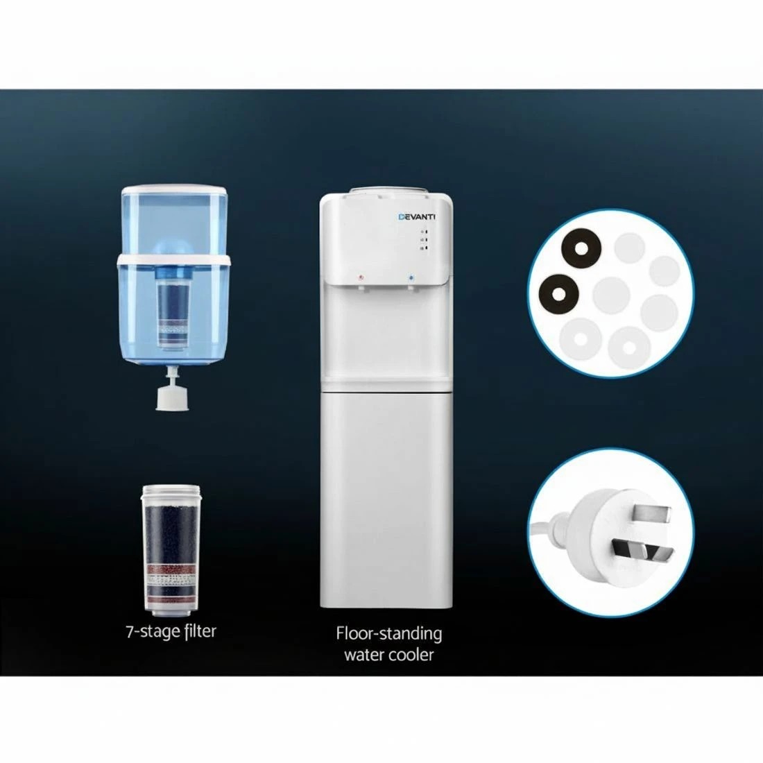 5 Devanti Water Cooler Dispenser Stand 22L Bottle - White, 5 of 10