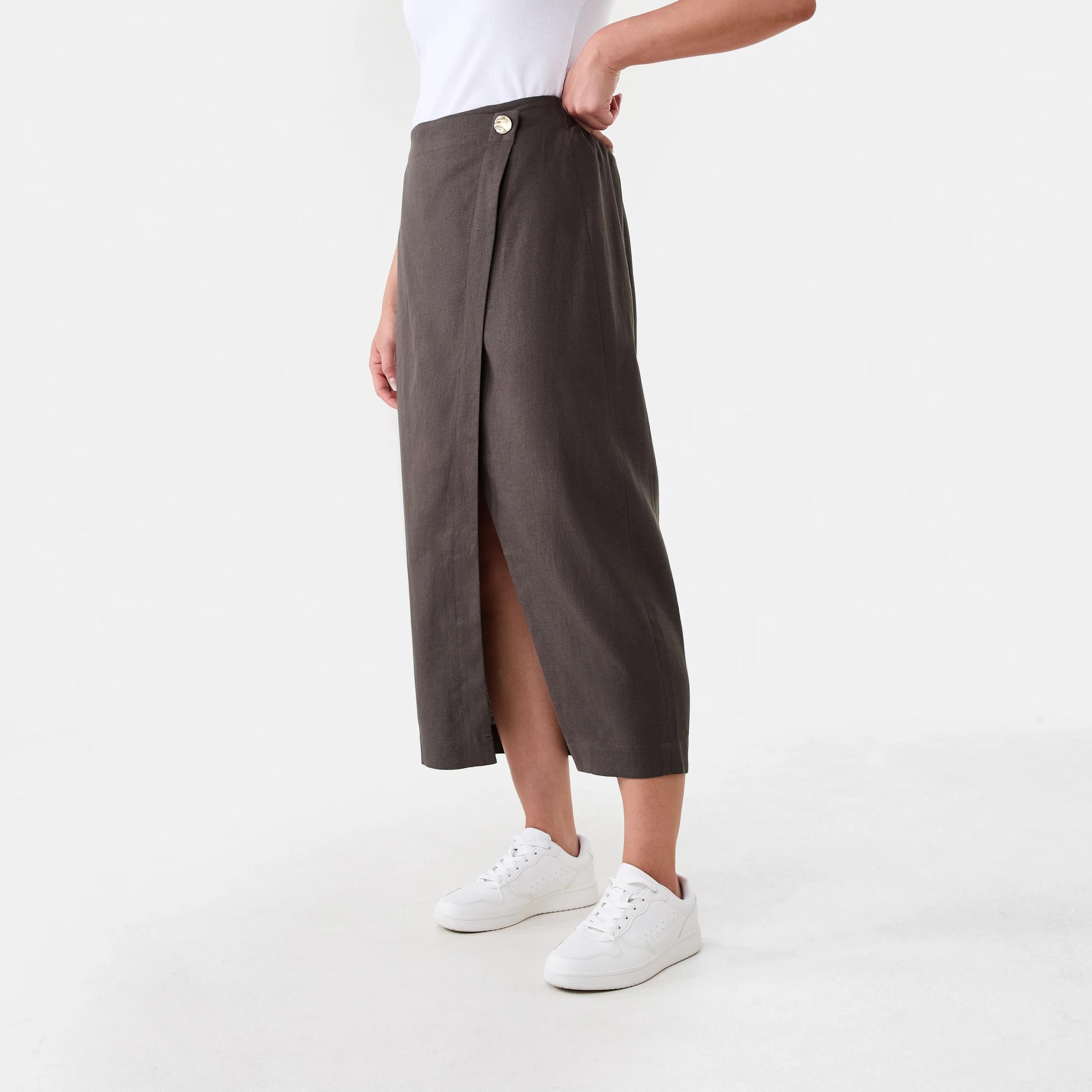 2 Button Asymmetrical Skirt DARK ESPRESSO, 2 of 5