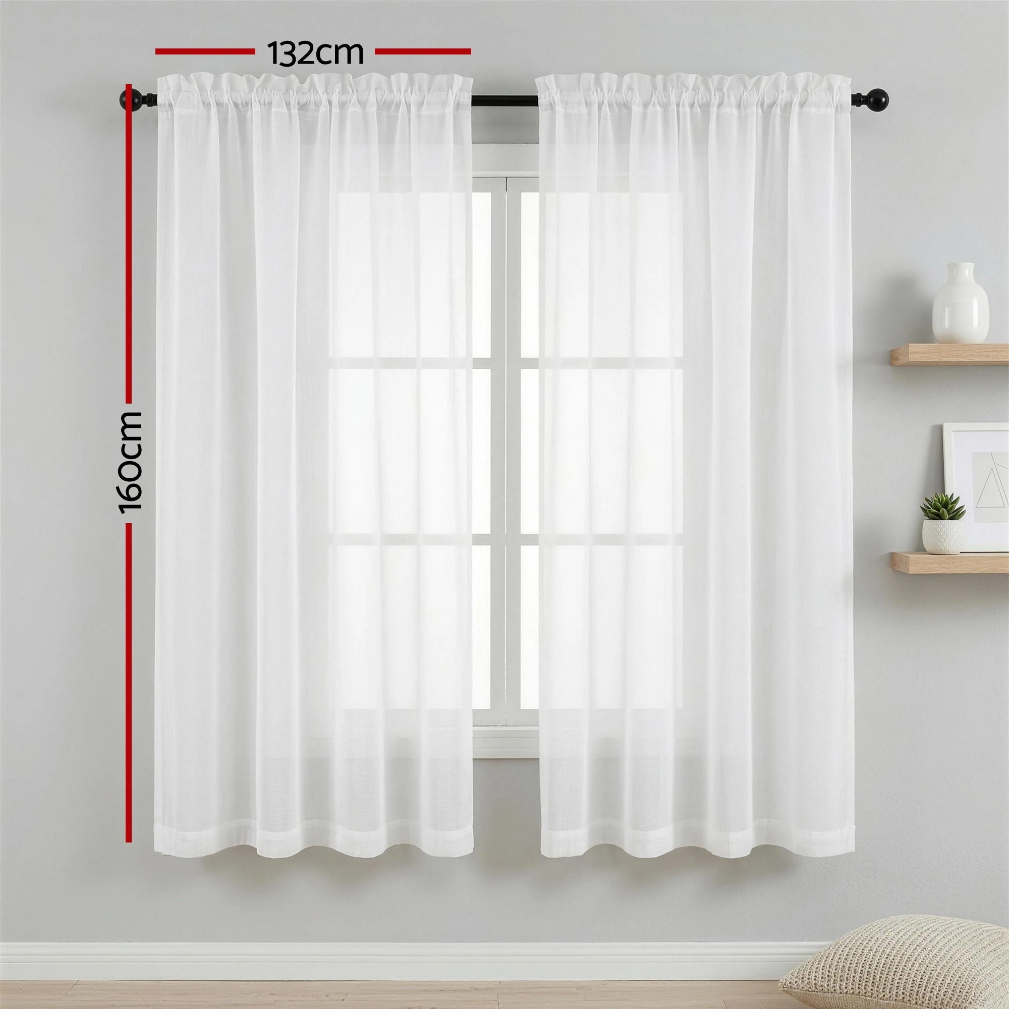 2 Artiss Blockout Curtains 2X 132x160cm Light Filtering Window Drapes Rod - White, 2 of 5