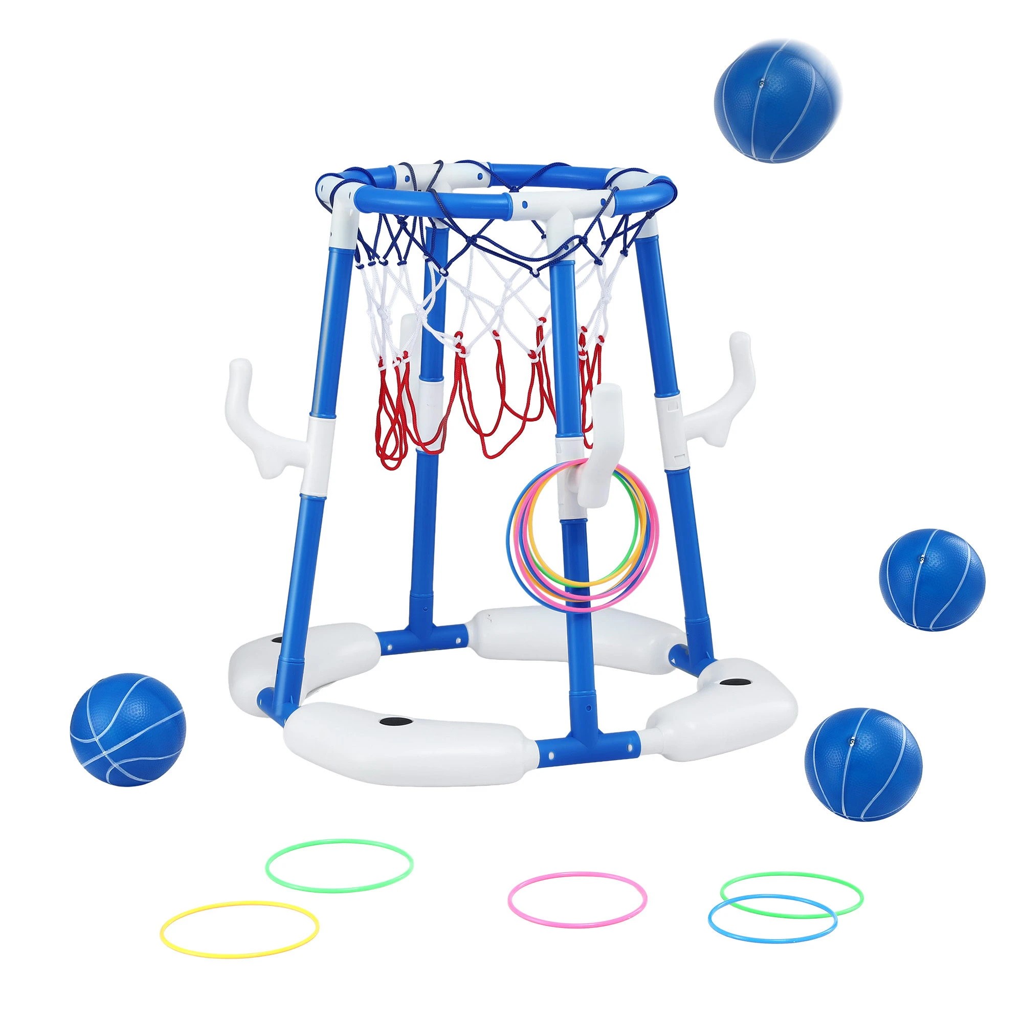 1 Keezi Kids Basketball Hoop with 4 balls Ring Toss Sports Pool Toys - Blue, 1 of 8