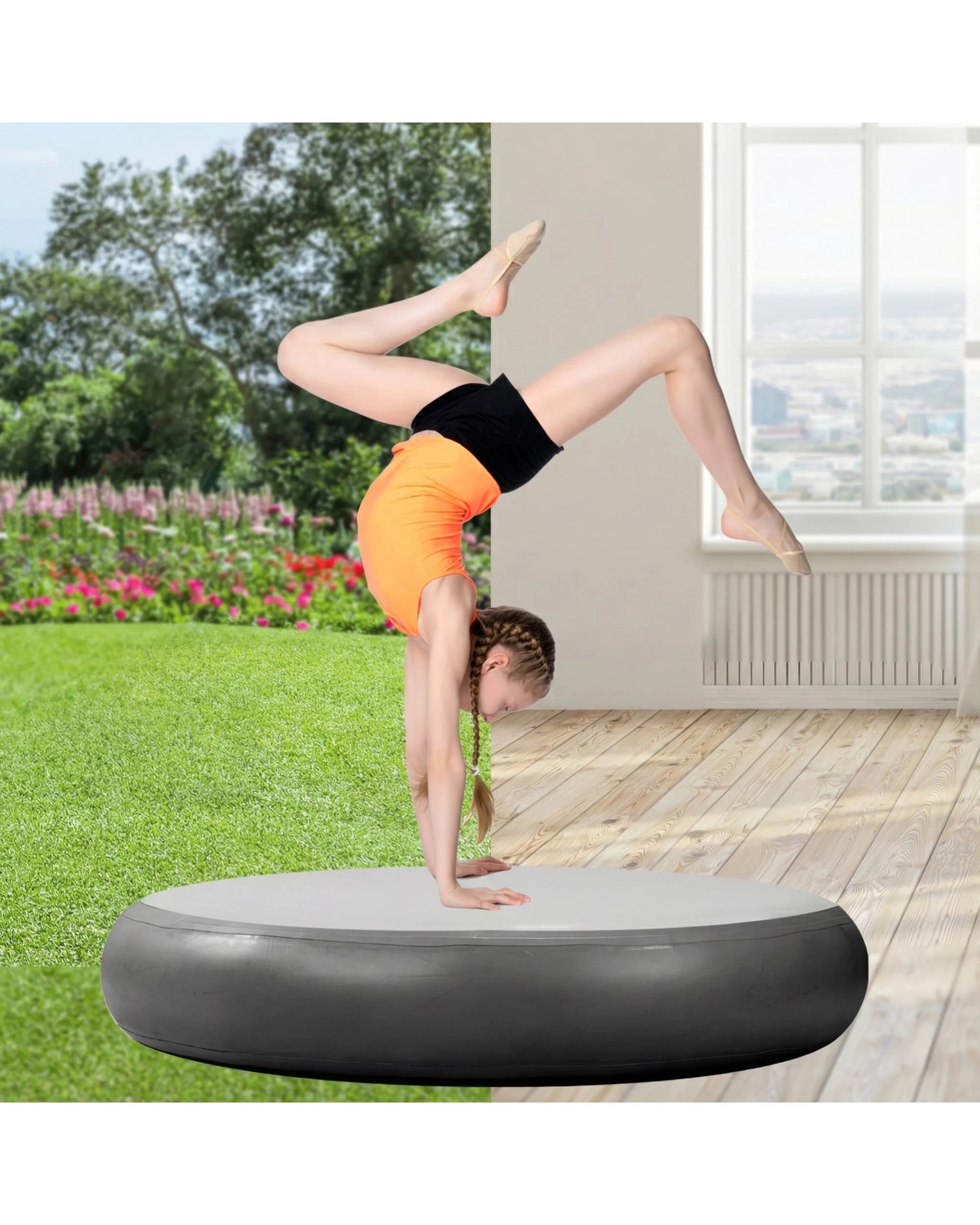 2 Powertrain 1m x 20cm Airtrack Spot Round Inflatable Gymnastics Tumbling Mat Air Track Exercise Yoga Mat - Black, 2 of 4
