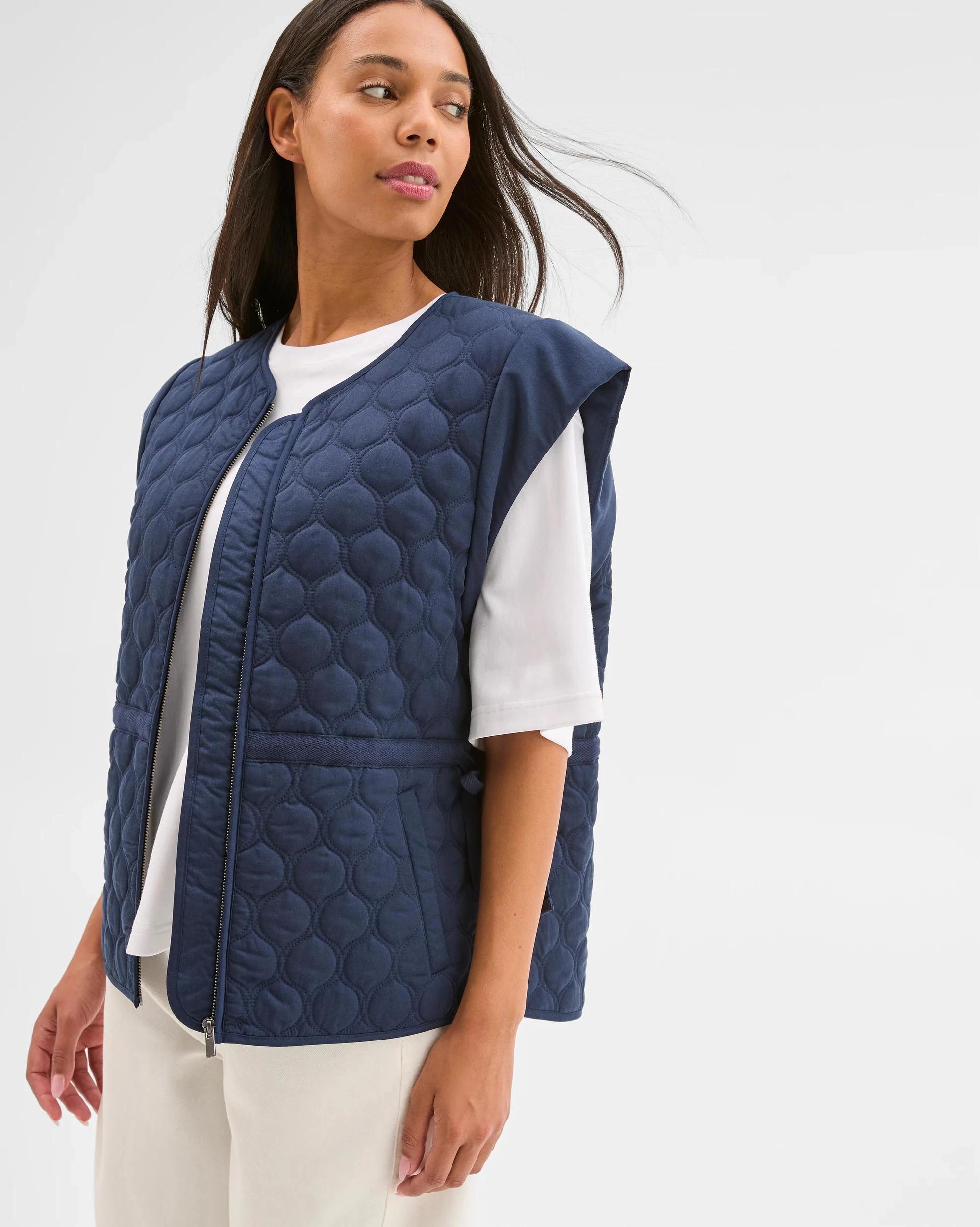 3 Target Woman Sleeveless Zip Through Front Quilted Vest NAVY BLUE, 3 of 10